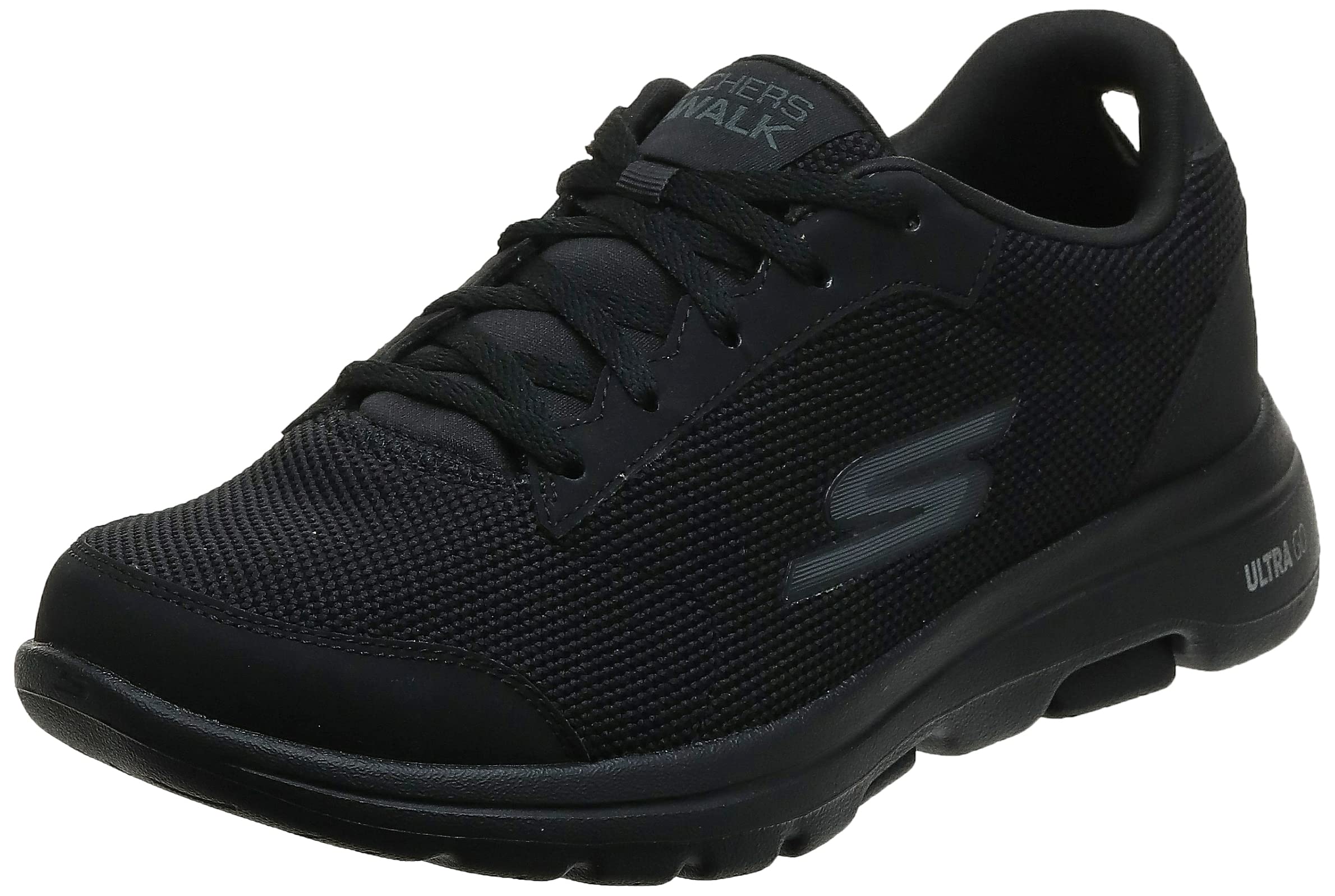 Skechers GoWalk 5 Qualify - کفش کتانی پیاده‌روی عملکردی مردانه با رویه توری ورزشی و بند، سایز 46 EU، رنگ مشکی، 2