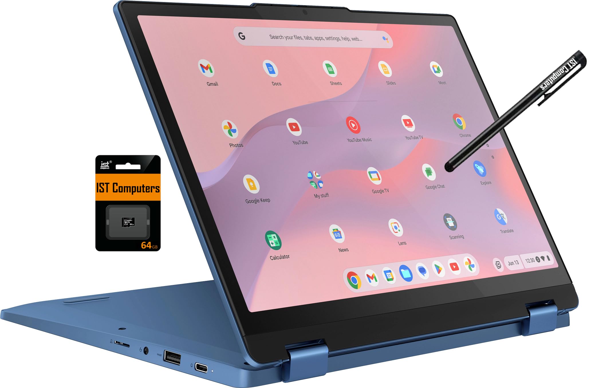 لپ تاپ لنوو فلکس 3 کروم بوک 2 در 1 با صفحه نمایش لمسی 12.2 اینچ FHD + (انتل N100، 4GB DDR5 RAM، 128GB (64GB eMMC + 64GB کارت حافظه SD)) دانشجویی و آموزش، وب‌کم، NFC، HDMI، USB-C، IST Pen، سیستم عامل کروم، آبی