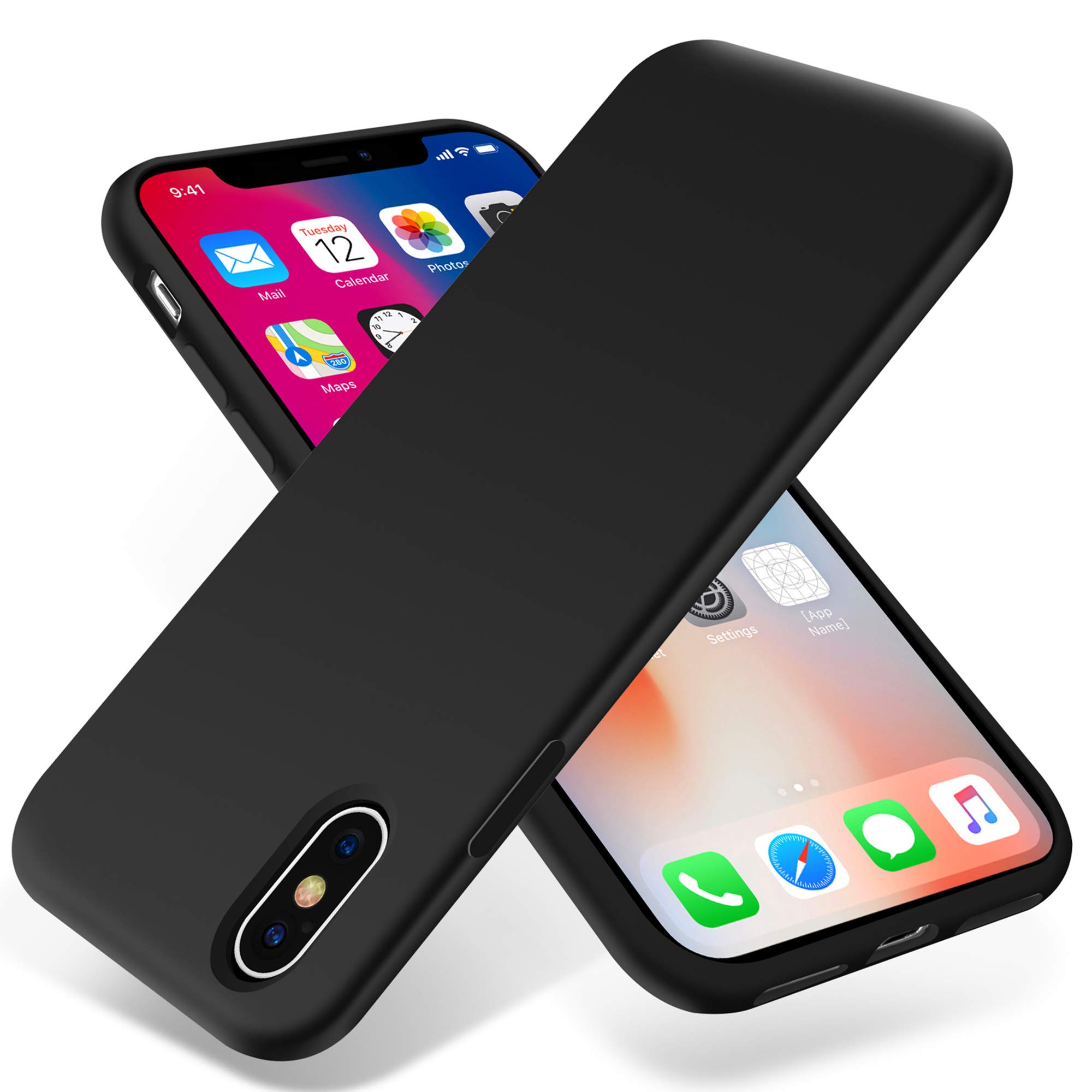 کیس اوتوفلای سازگار با آیفون Xs Max، کیس فوق العاده نازک آیفون با پوشش ژل سیلیکون مایع با محافظت کامل بدنه، کیس ضد خش ضد ضربه، [نسخه ارتقا یافته] (سیاه)
