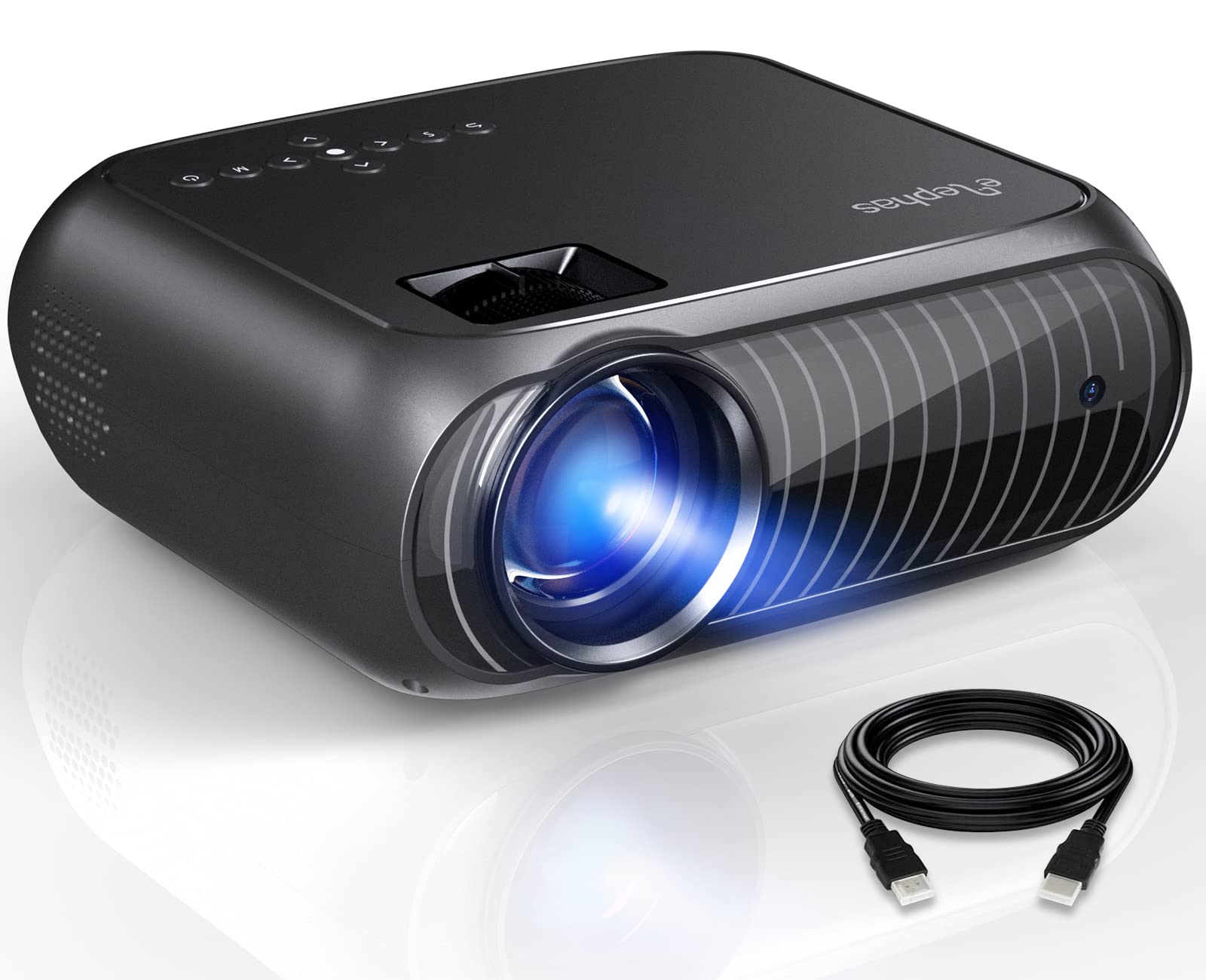 پروژکتور ELEPHAS Mini، 3300 لوکس، پرتابل، سینمایی منزلی، پشتیبانی از 1080P HD با طول عمر 50٬000 ساعت لامپ پروژکتور ویدیو، قابل استفاده با رابط‌های USB/HD/SD/AV/VGA