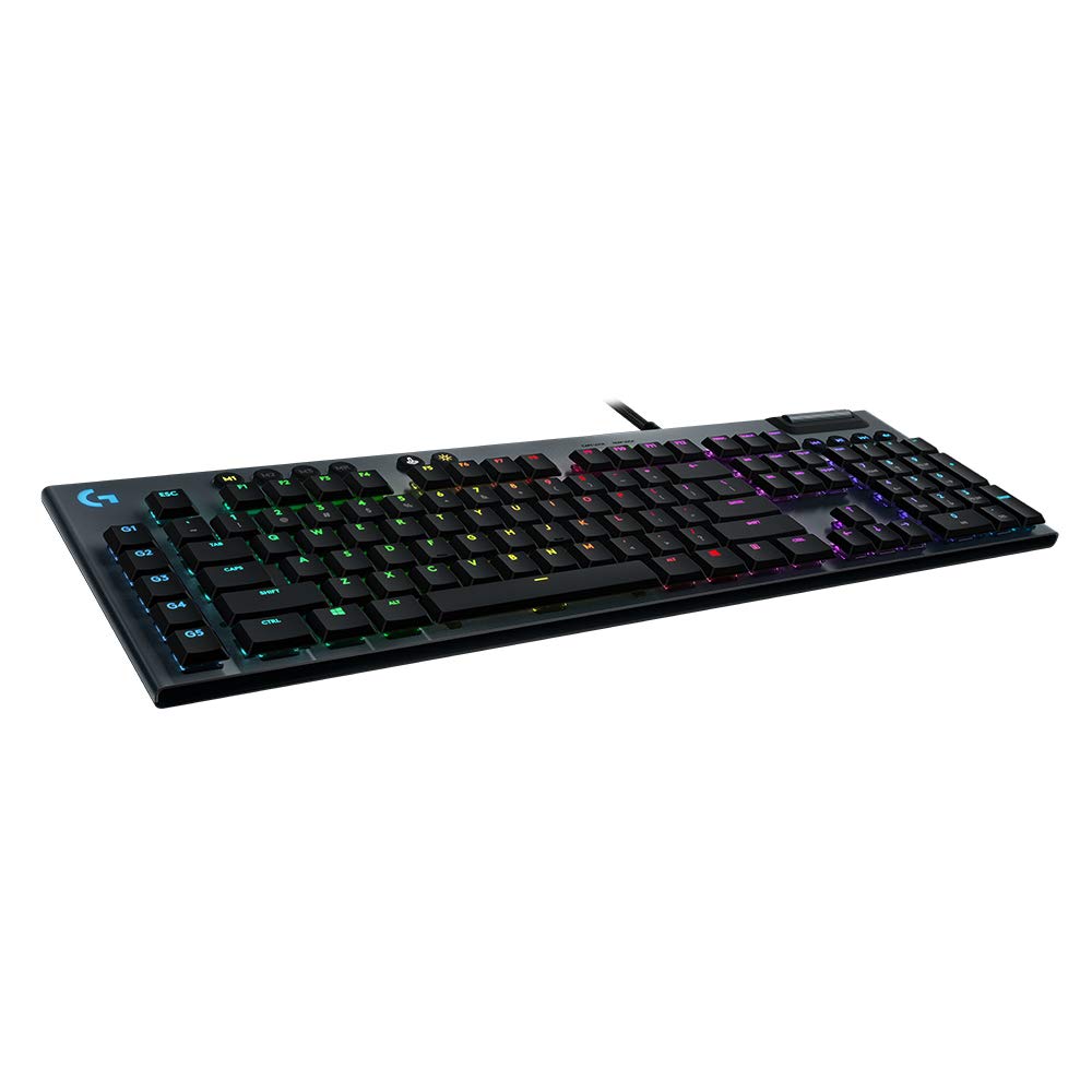 کیبورد بازی مکانیکی Logitech G815 LIGHTSYNC RGB با سوئیچ کلیکی Low Profile GL، 5 کلید قابل برنامه‌ریزی G، گذر USB، کنترل رسانه‌ای اختصاصی - کلیکی، رنگ مشکی، اندازه کامل با سیم