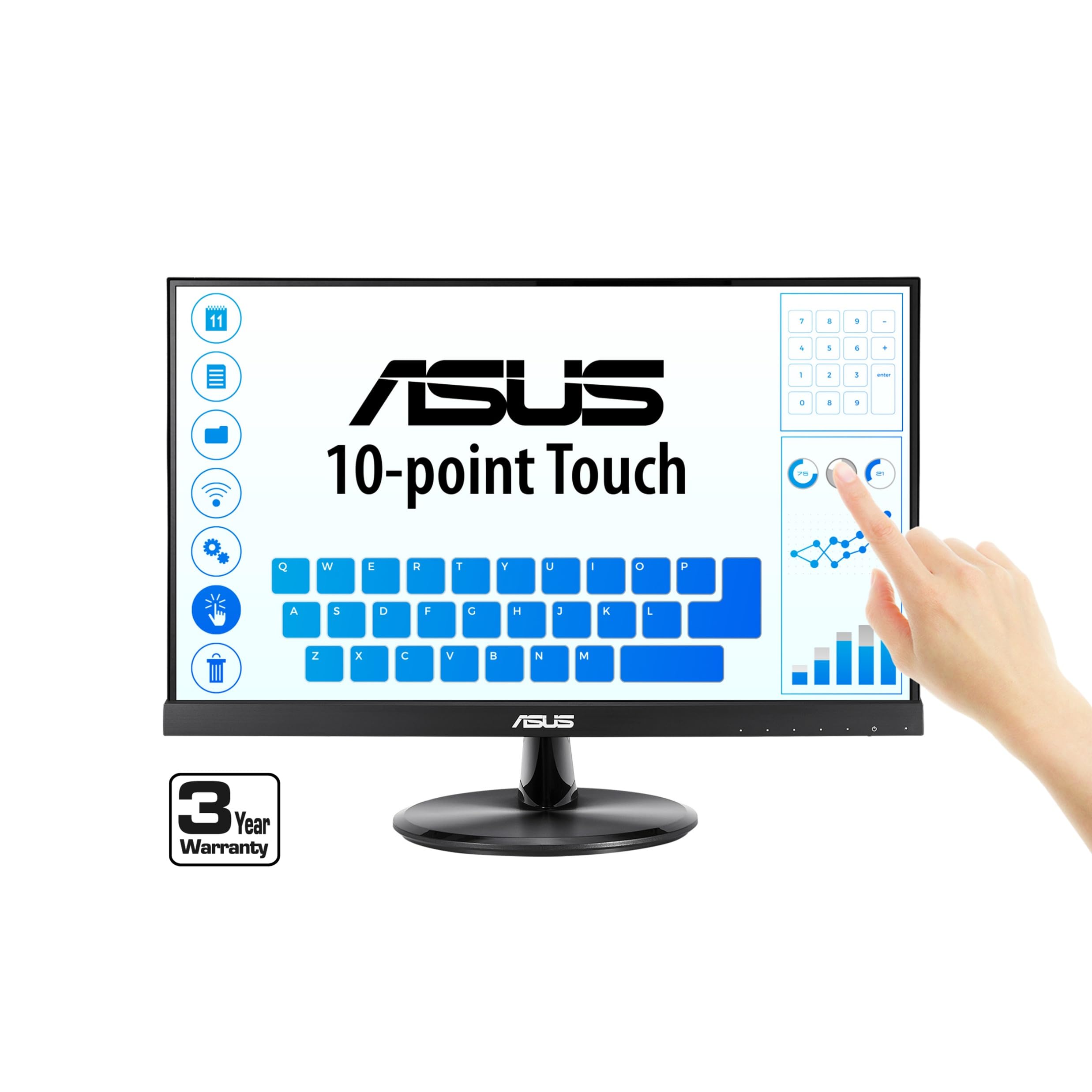 صفحه نمایش لمسی 21.5 اینچ ASUS VT229H با رزولوشن FHD1920x1080، IPS، لمس 10 نقطه‌ای، HDMI، بدون وقفه، نور کم آبی، گواهی TUV، سیاه، صفحه نمایش لمسی 21.6 اینچ IPS 21.5 اینچ با لمس 10 نقطه‌ای
