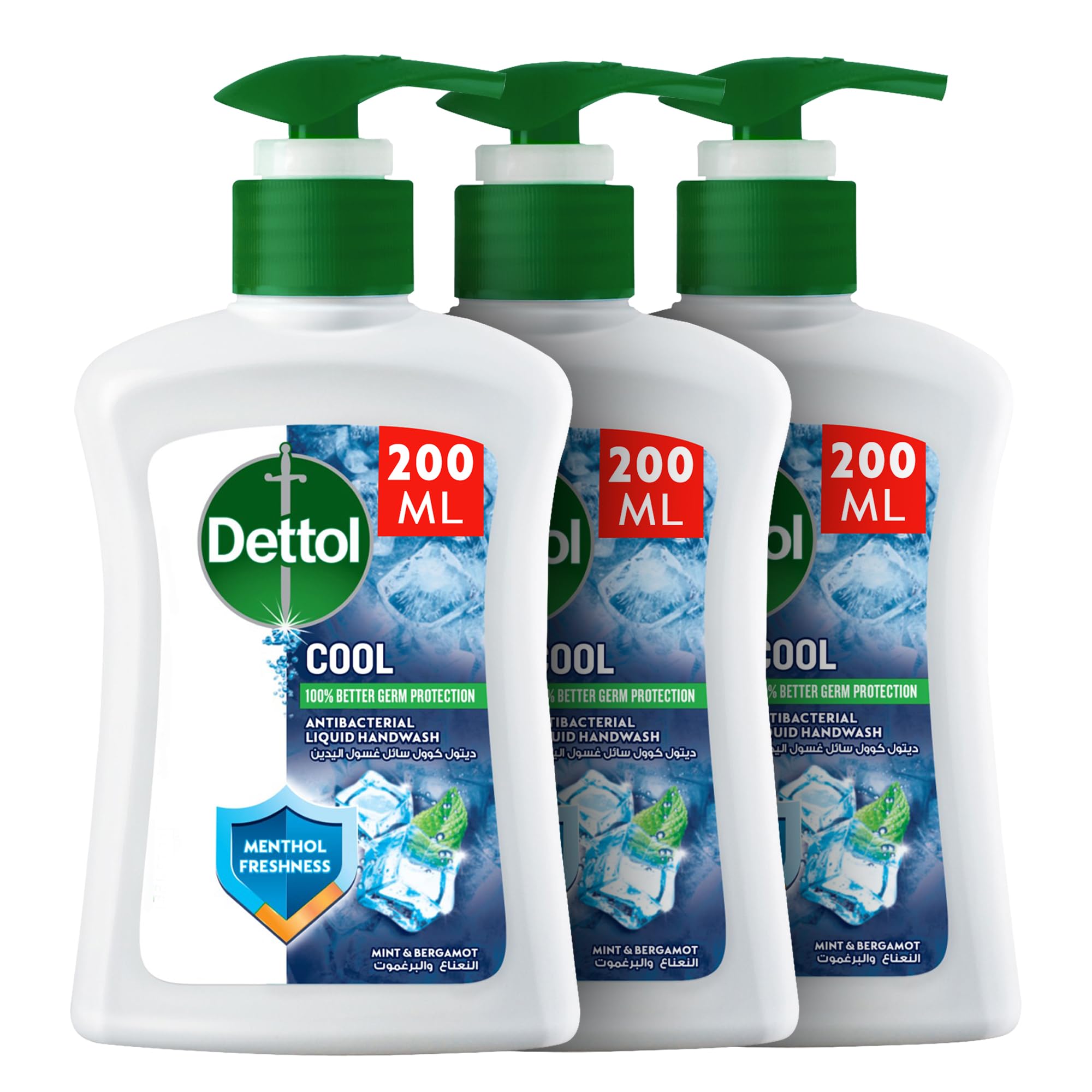 مایع صابون دستی Dettol Cool با عطر نعنا و برگاموت، 200 میلی‌لیتر x3