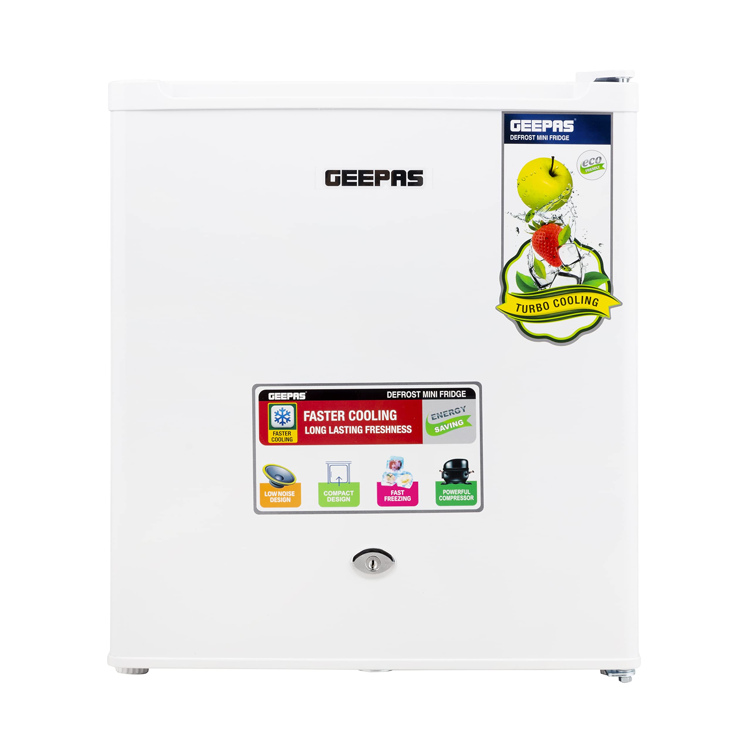 یخچال تک درب 60 لیتری GEEPAS GRF654WPEN - کوچک، فشار قوی کمپرسور، صرفه جویی در انرژی، یخ زدایی سریع، ترموستات قابل تنظیم، ظرفیت 60 لیتری در بخش خنک کننده، گارانتی 1 ساله