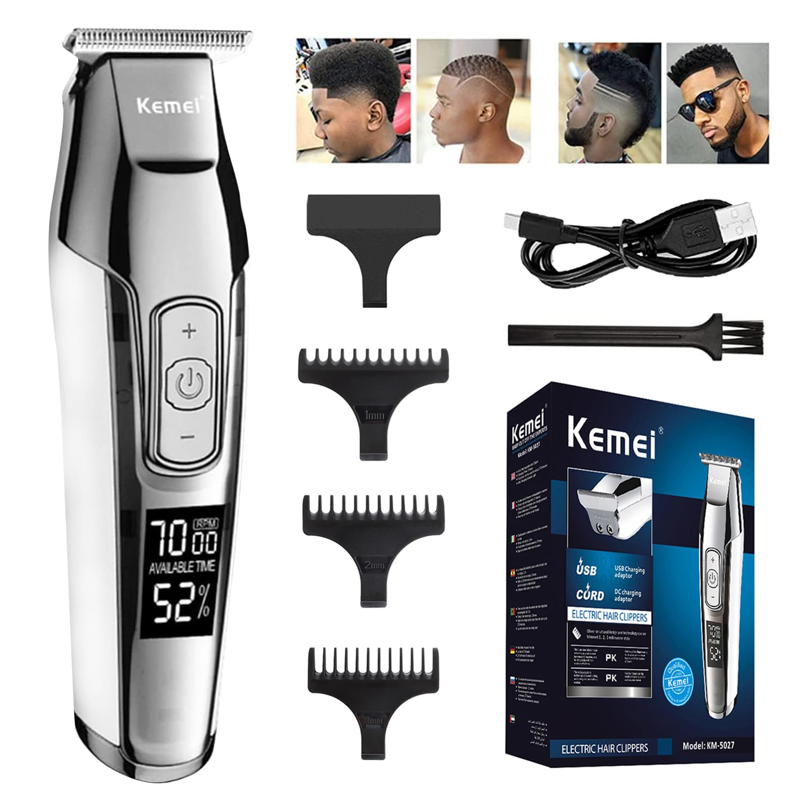 تیغ استایل هوشمند بی‌سیم و شارژر از طریق USB مدل KEMEI مردانه