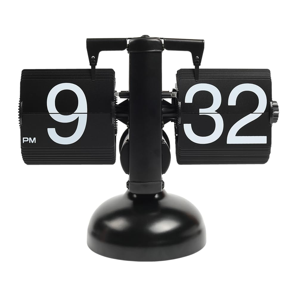 ساعت میز برگشایی طراحی رترو وینتیج مدل Flip Desk Clock (مشکی)، با طراحی رترو وینتیج، با عدد بزرگ، با باتری، با دستگاه داخلی عملکرد دنده، مناسب برای تزیین منزل، اداره، مدرسه، هتل، کافی شاپ