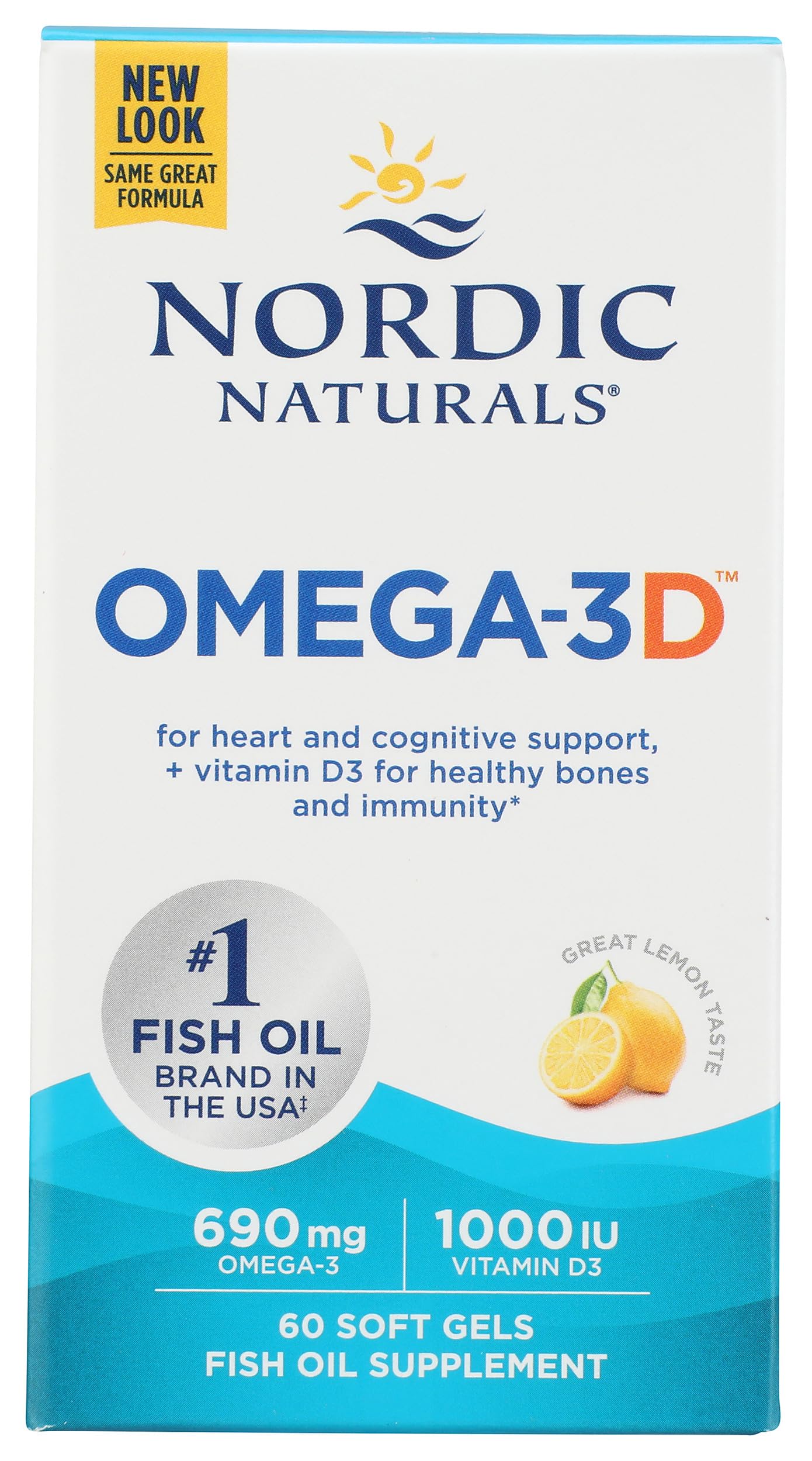 روغن ماهی نوردیک Naturals Omega-3D، 60 عدد نرم کپسول