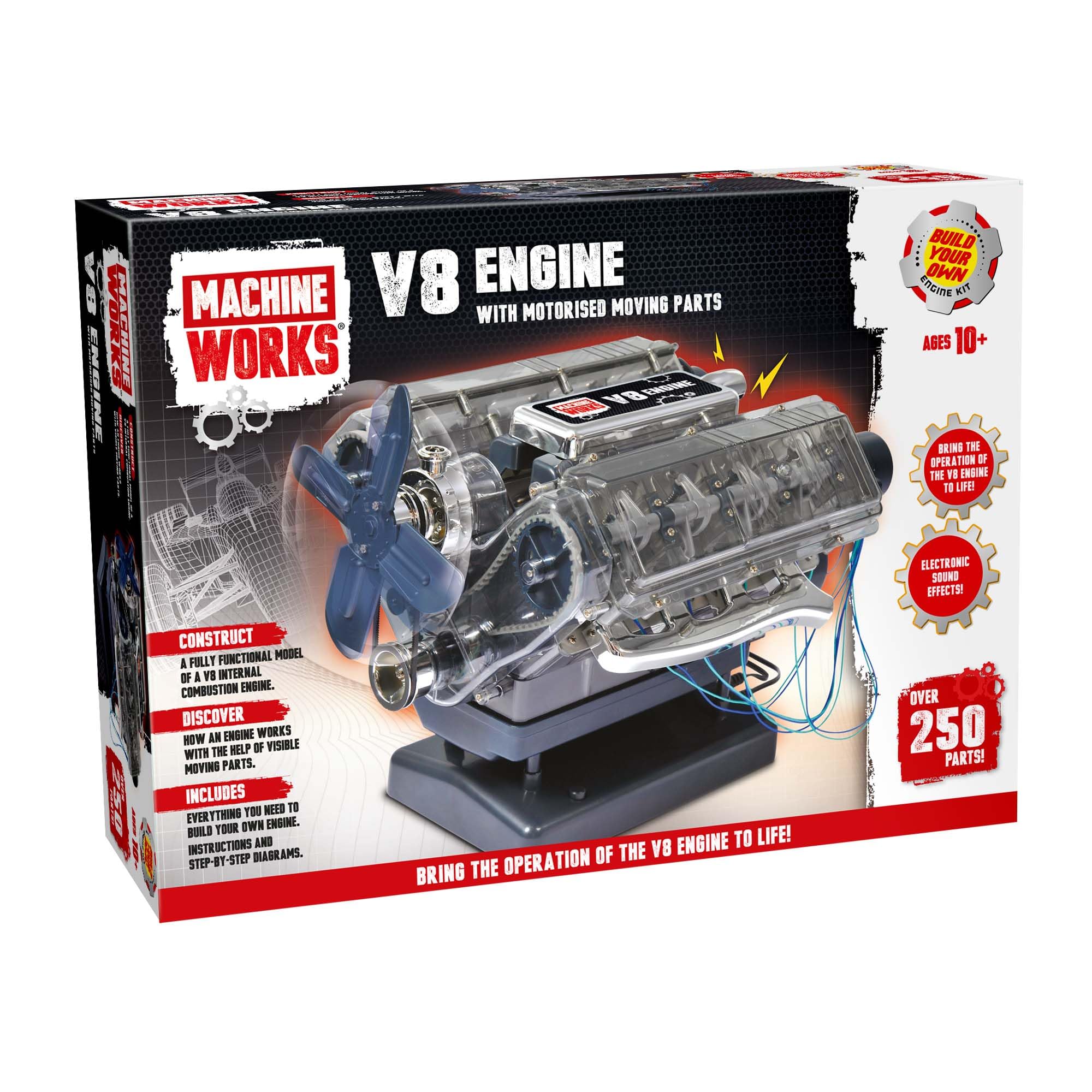 ماشین Works ساختکی موتور V8 خود را بسازید - کیت ساخت مدل تقلیدی - دارای واقعیت افزوده، صدا و نور، 4 حالت، 250 قطعه، 10 سال به بالا