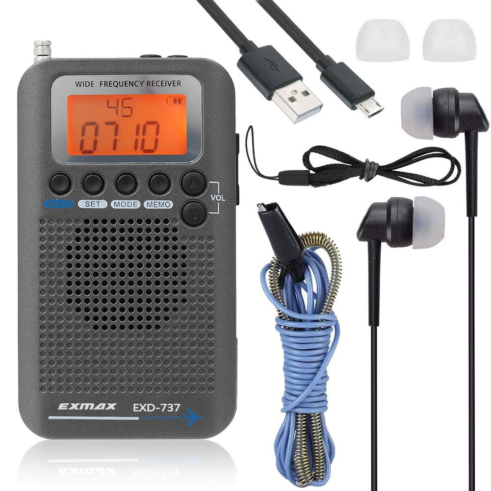 EXMAX EXD-737 /رادیوی کوتاه موج هوایی FM/AM/SW/Band گیرنده NOAA، VHF Airband، رادیو قابل حمل با فرکانس باند کامل، رادیو هوایی دستی دیجیتال با بلندگوی هشدار، هدیه مناسب برای والدین - رنگ خاکستری EXD-737 خاکستری