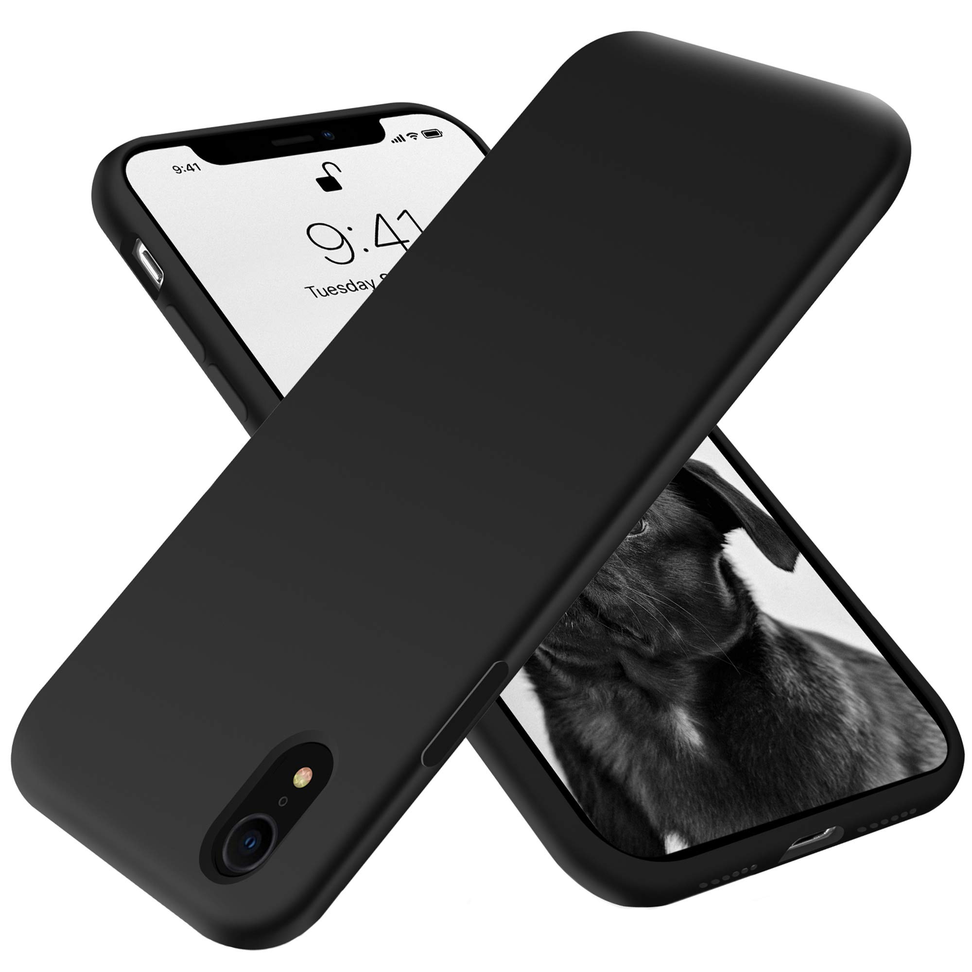 مطابق با موبایل آیفون XR ، [مجموعه لمس براق و نرم] کیفیت بالای مایع سیلیکون نرم پلاستیکی کامل محافظ بدنه برای آیفون XR (مشکی)