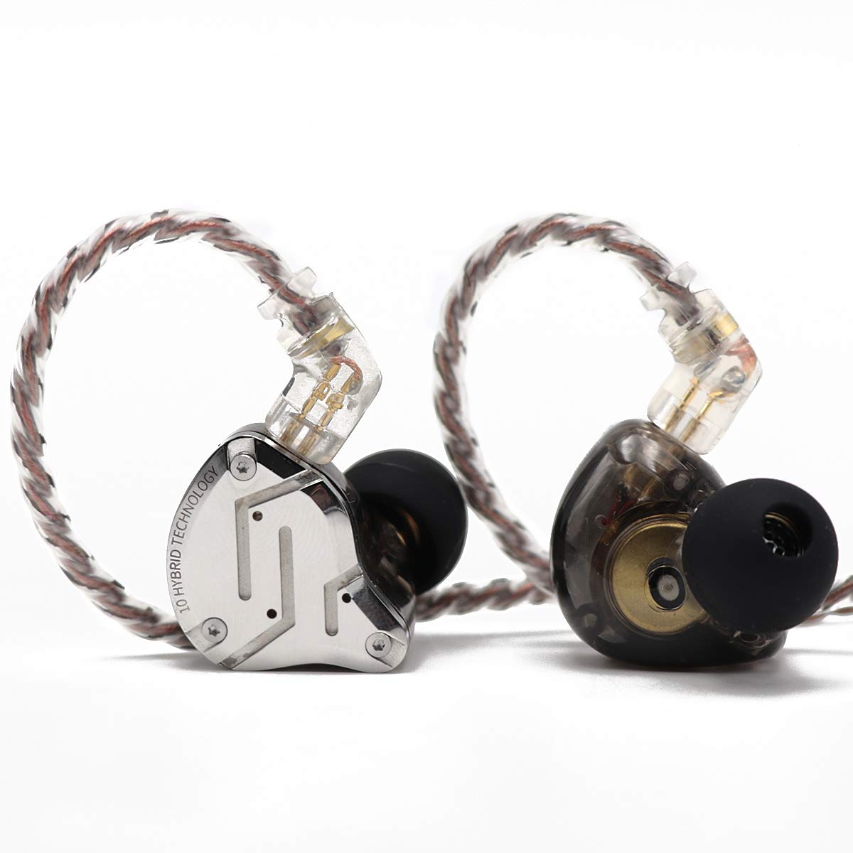 گوشی‌های گوش KZ ZS10 Pro, 4BA+1DD 5 Driver، گوشی‌های سیمی HiFi، گوشی‌های بازی، گوشی‌های هیبرید IEM با صفحه فولادی استنلس استیل، کابل 2Pin فروکاوی (با میکروفون، مشکی) مشکی، با میکروفون