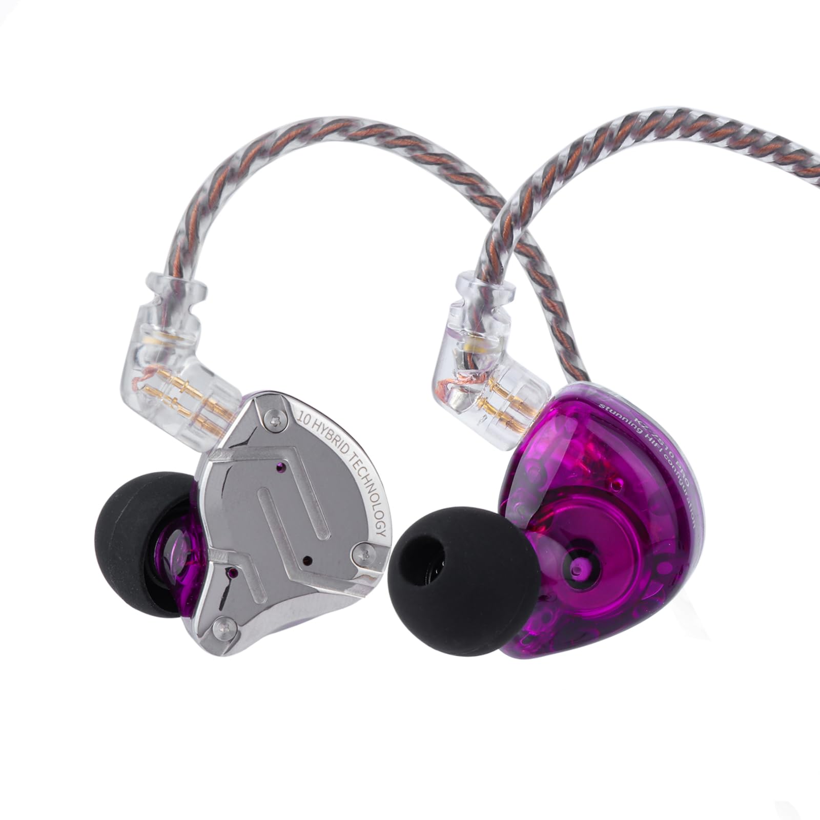 هندزفری سیمی لینسول KZ ZS10 Pro، 4BA + 1DD 5 درایور، گیمینگ ارباد، ارباد هیبرید ایم، هدفون با سرپلیت استیل ضد زنگ، کابل 2پین دست زده (بدون میکروفن، بنفش) بنفش بدون میکروفن