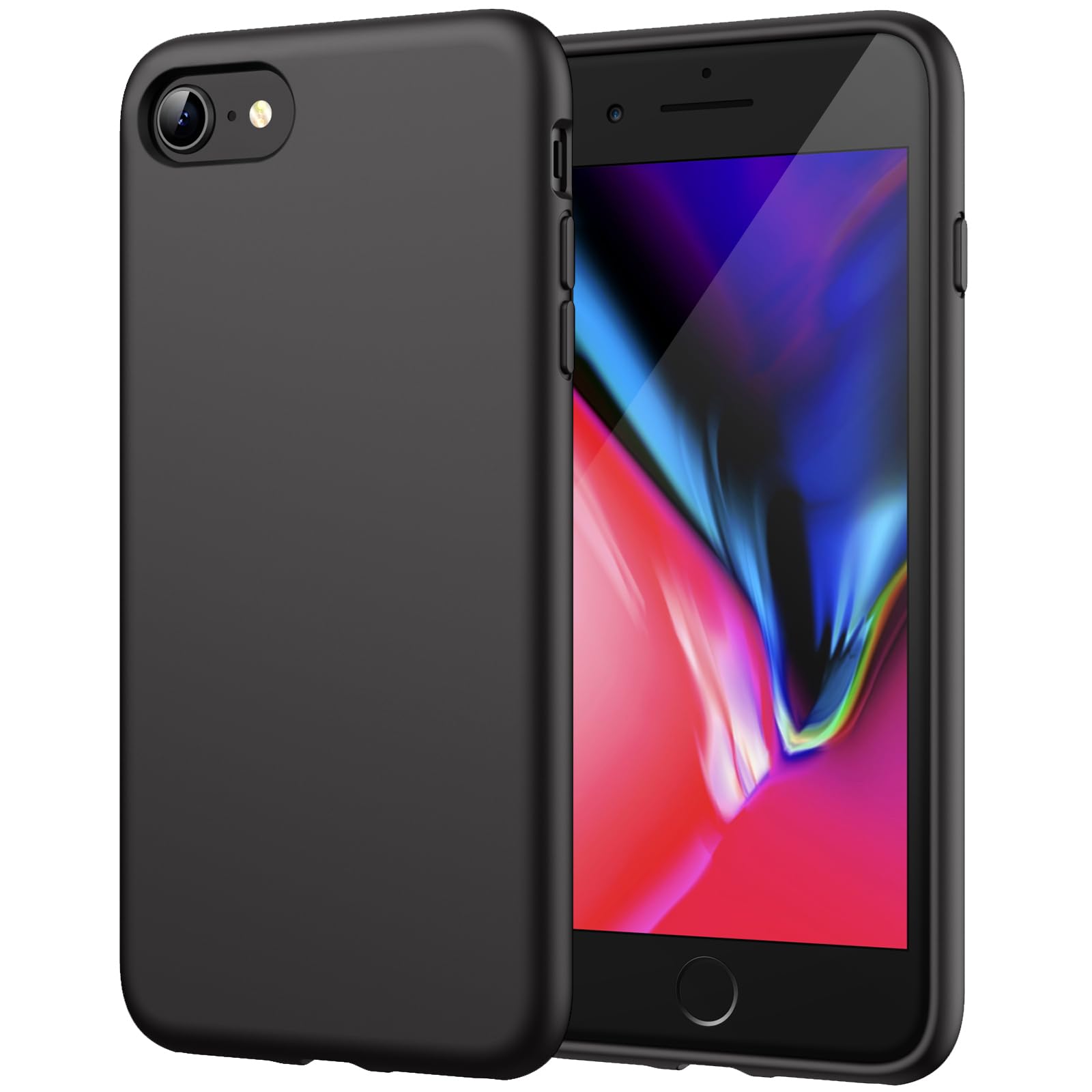 محافظ سیلیکونی JETech برای iPhone SE 3/2 (نسخه 2022/2020)، iPhone 8 و iPhone 7، 4.7 اینچ، لمس نرم و نازک، محافظت کامل بدنه، درپوش ضدضربه با پوشش میکروفایبر (مشکی)