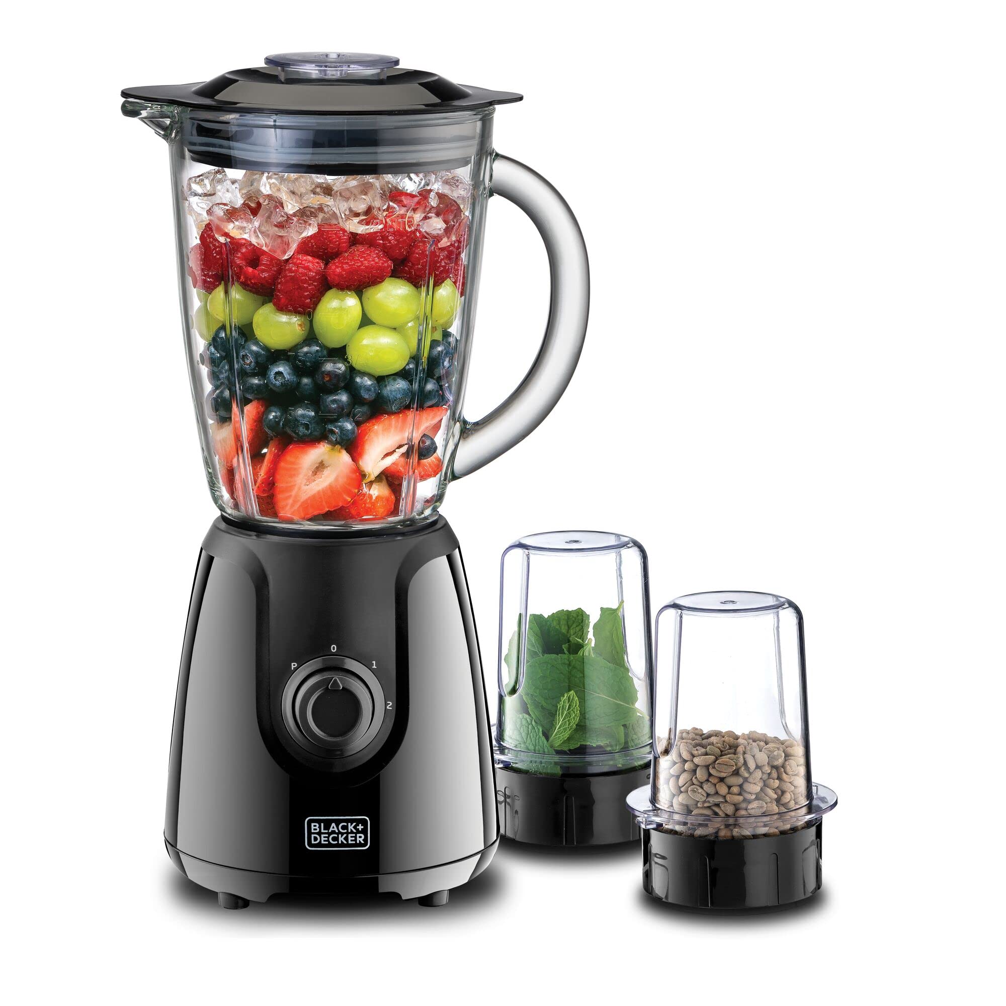 مخلوط کن بلندر بلک اند دکر 400 وات با لیوان شیشه ای و 2 آسیاب مخصوص، رنگ مشکی، مدل Bx440G-B5، گارانتی یک ساله