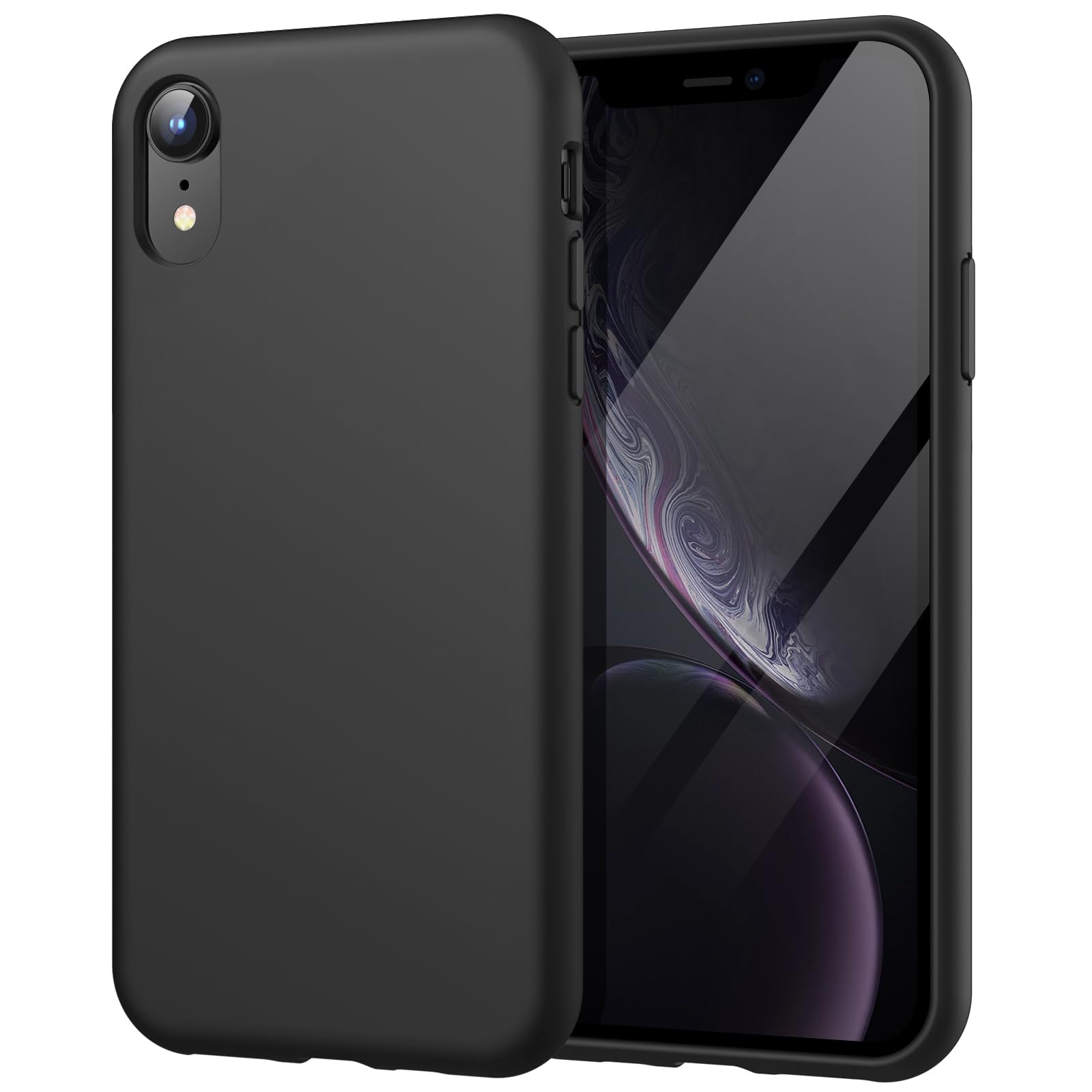کاور سیلیکونی JETech برای iPhone XR، 6.1 اینچ، لمس نرم و بدنه کامل محافظ، کاورضدضربه با پارچه میکروفایبر (سیاه)
