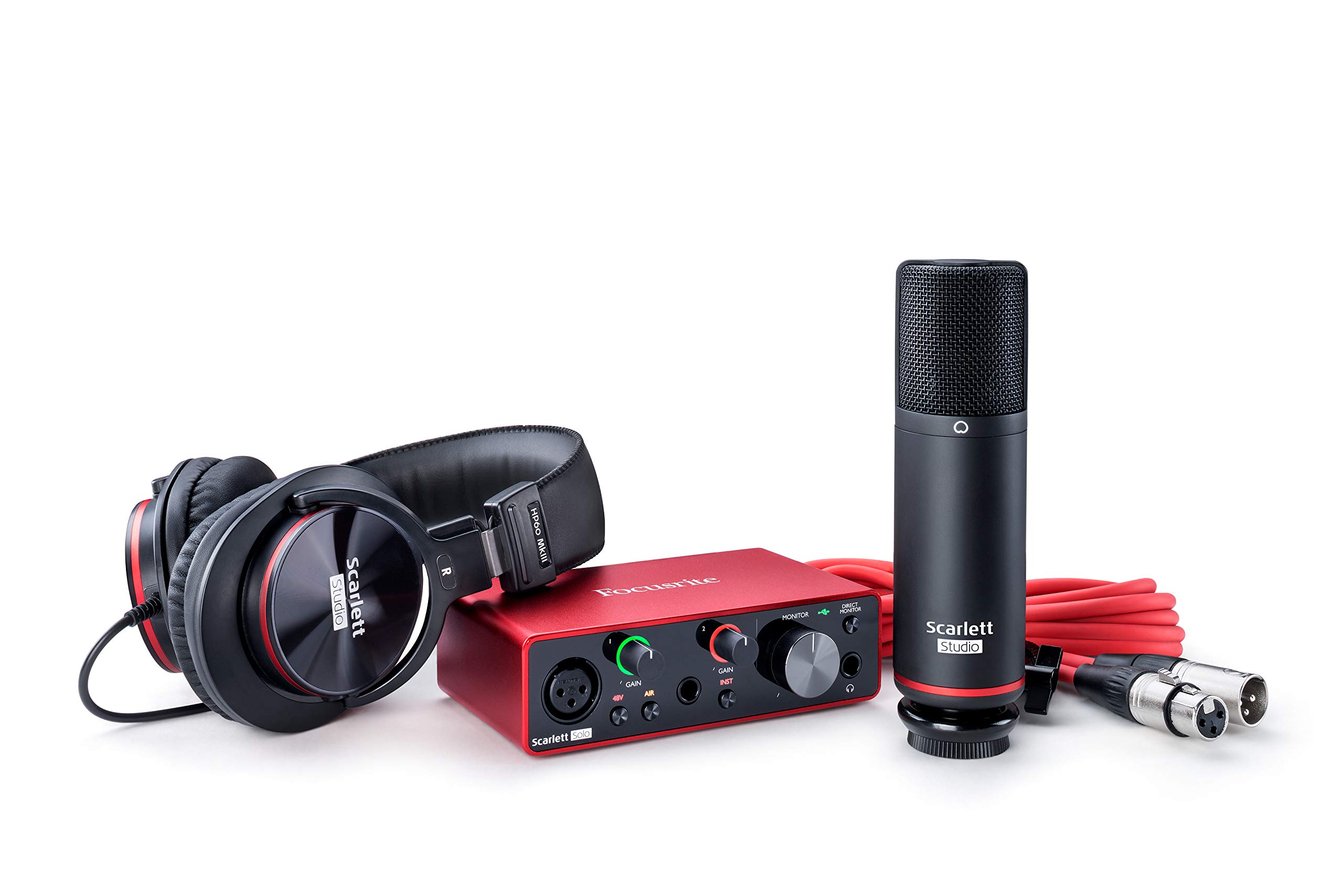 رابط صوتی USB Focusrite Scarlett Solo Studio (نسل سوم) و بسته ضبط با ابزارهای پروفسوریتس مدل 0 mosc0030 Solo Studio (رابط تنها + میکروفن + هدفون)