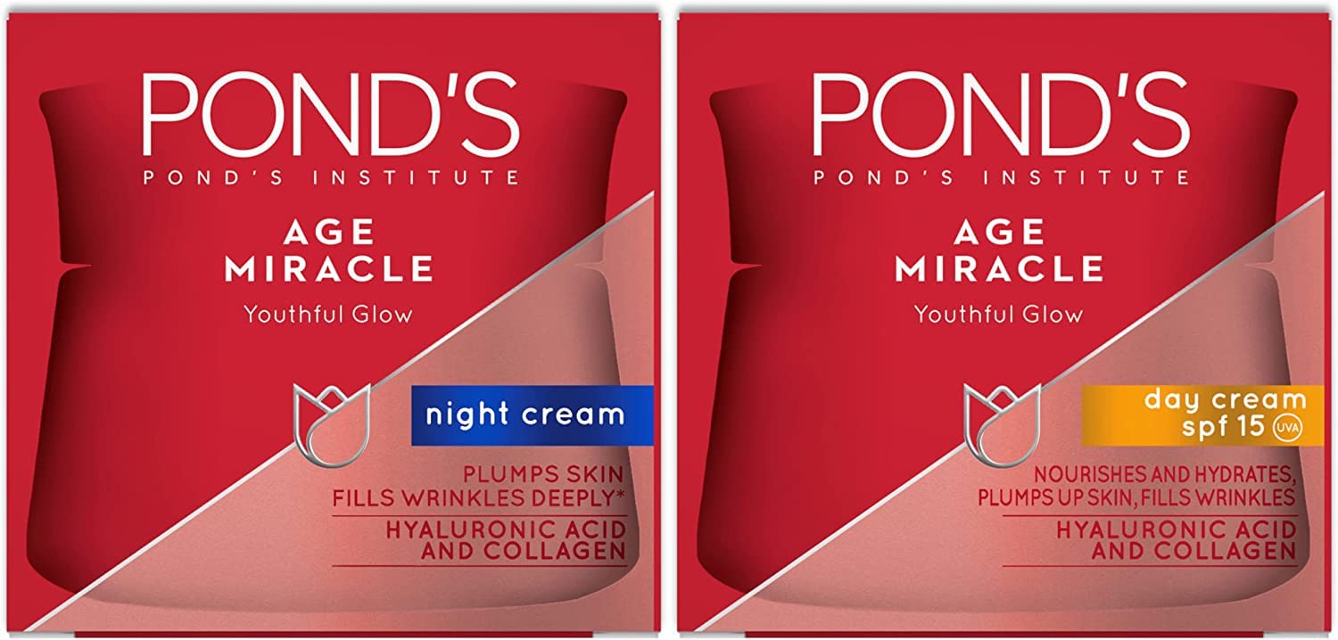 کرم روز و شب معجزه آفرین Pond's Age Miracle برای درخشش جوانانه، درخشش تصحیح چین و چروک 24 ساعته، 45 گرم (بسته 2 عدد) - بسته بندی ممکن است متغیر باشد 50 میلی لیتر کرم روز و شب Miracle Day + Night