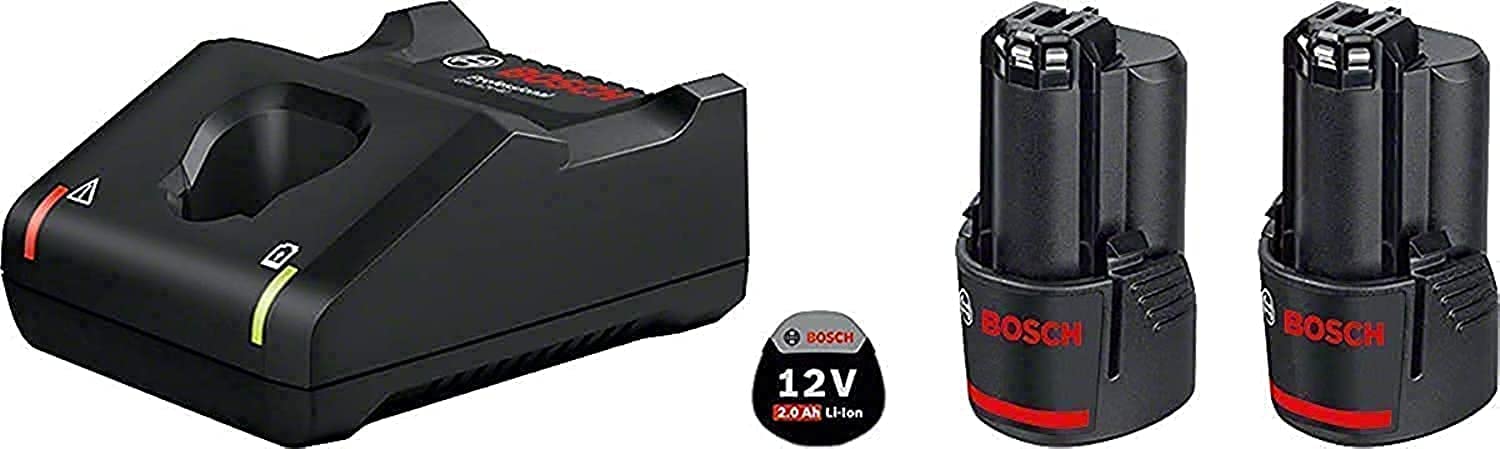 بسته باتری و شارژر حرفه‌ای بوش 2 عدد GBA 12V 2.0AH + GAL 12V-40. سازگار با تمام ابزارهای حرفه‌ای بوش 12 ولت | مدل: 1600A019R9 بوش حرفه‌ای GBA 2.0Ah CoolPack (12 ولت) مجموعه، شارژر باتری، 24000 وات