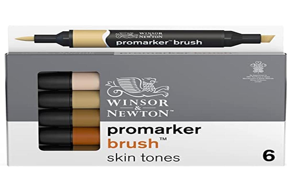 Winsor & Newton BrushMarker Set, 6-Markers, Skin Tones 6 Pcs Skin Tones