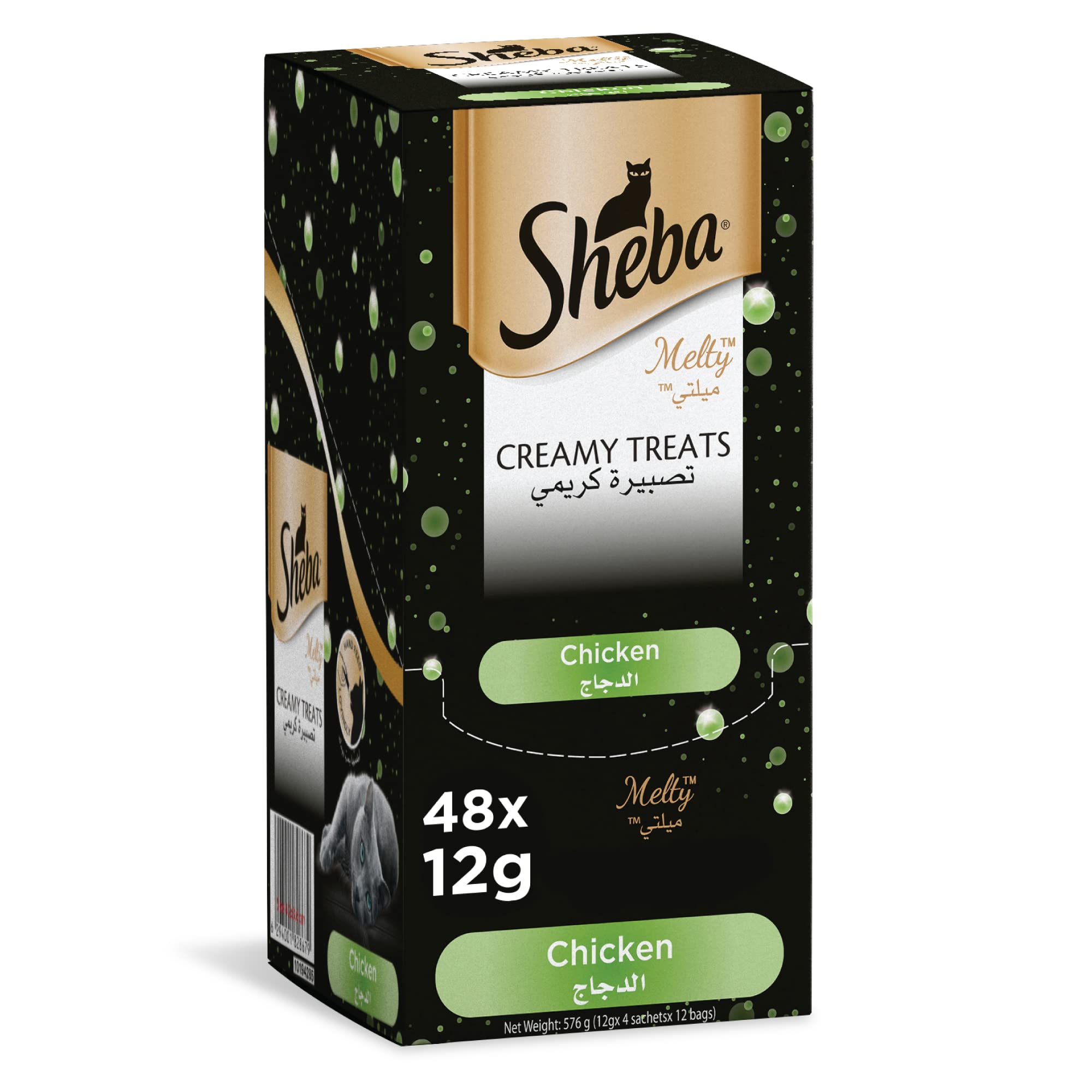غذای گربه Sheba، مزه مرغ مذاق کرم مرطوب غذاهای لذیذ شیرین لوکس و غنی، توسط دست غذا داده می‌شود برای لحظه‌های ویژه، تا گربه شما بتواند لذت ببرد با این معجزه غذای مرطوب Sheba، بسته 48x12گرم