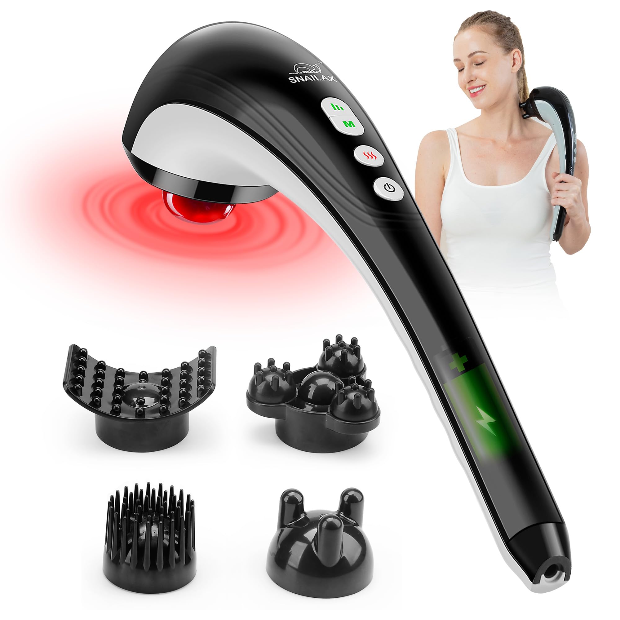 وسیله ماساژور بی سیم SNAILAX دارای گرمایش - ماساژور برقی بی‌سیم قابل شارژ قابل حمل با ارتعاش بدن کامل عضلات پشت گوسفند درد ساق دست ماساژ عمیق اس. ال-۴۸۲