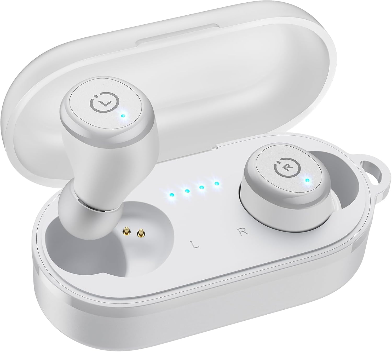 هندزفری بلوتوث TOZO T10 با ورژن 5.3 دارای کیف شارژ بی‌سیم، ضدآب با استاندارد IPX8، هدفون استریو در گوش با میکروفون داخلی، صدای با کیفیت با بم عمیق برای ورزش، نسخه کلاسیک سفید