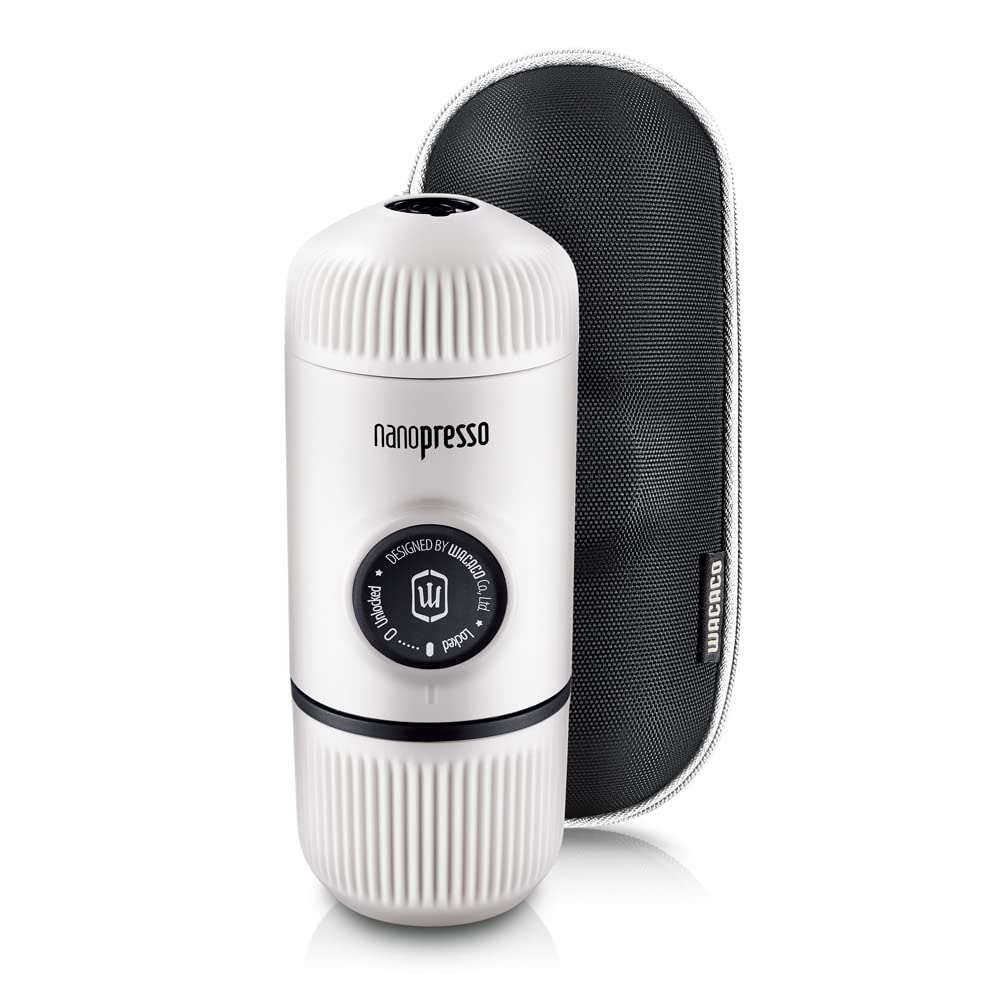 واکاکو Nanopresso با کیف محافظ عرضه شده، نسخه بهبود یافته Minipresso، دستگاه اسپرسو قابل حمل، مناسب برای کمپینگ، سفر و دفتر کار (نسخه جدید المان های چیل وایت)