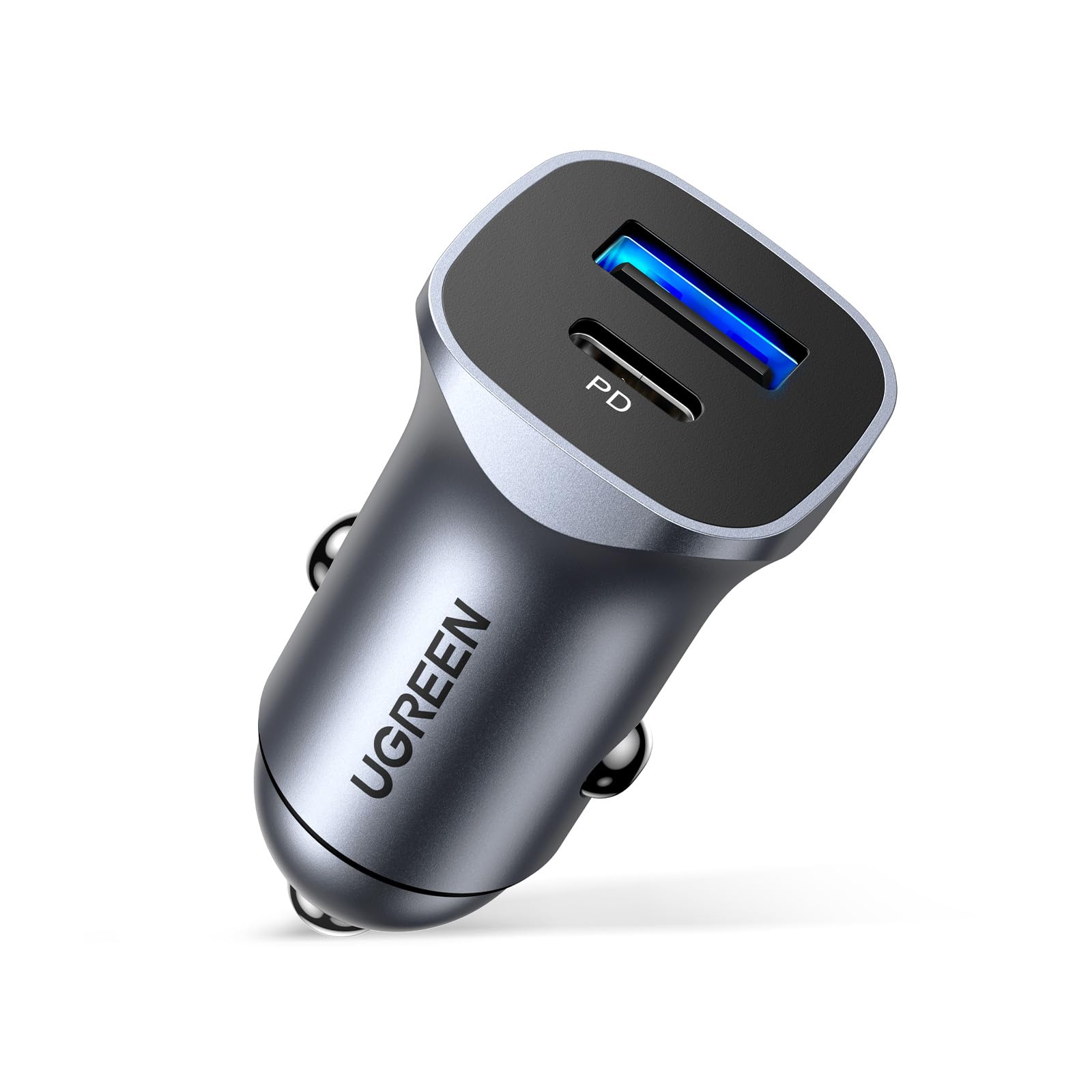 شارژر خودرو UGREEN PD 24W شارژ سریع دو پورت USB شارژر خودرو نوع C سازگار با آیفون 16 پرو مکس / 16 پرو / 15 / 14 / 13 پرو مکس / 12 / 11، آیپد پرو / مینی 6، سامسونگ اس 24 / اس 23، هواوی میت 60، و غیره