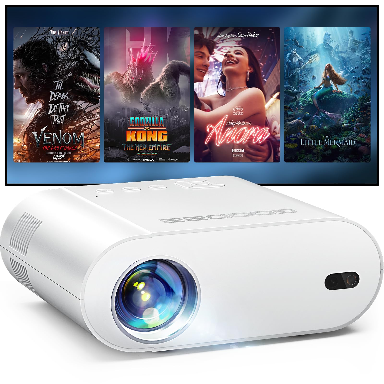 پروژکتور GooDee، پروژکتور ویدیو 2021 G500 با رزولوشن 1080P و پشتیبانی از 200 اینچ، پرتابل با 6000 لومن و 50،000 ساعت عمر لامپ، پروژکتور سینمای خانگی سازگار با تلویزیون استیک، HDMI و تلفن همراه (YG420)