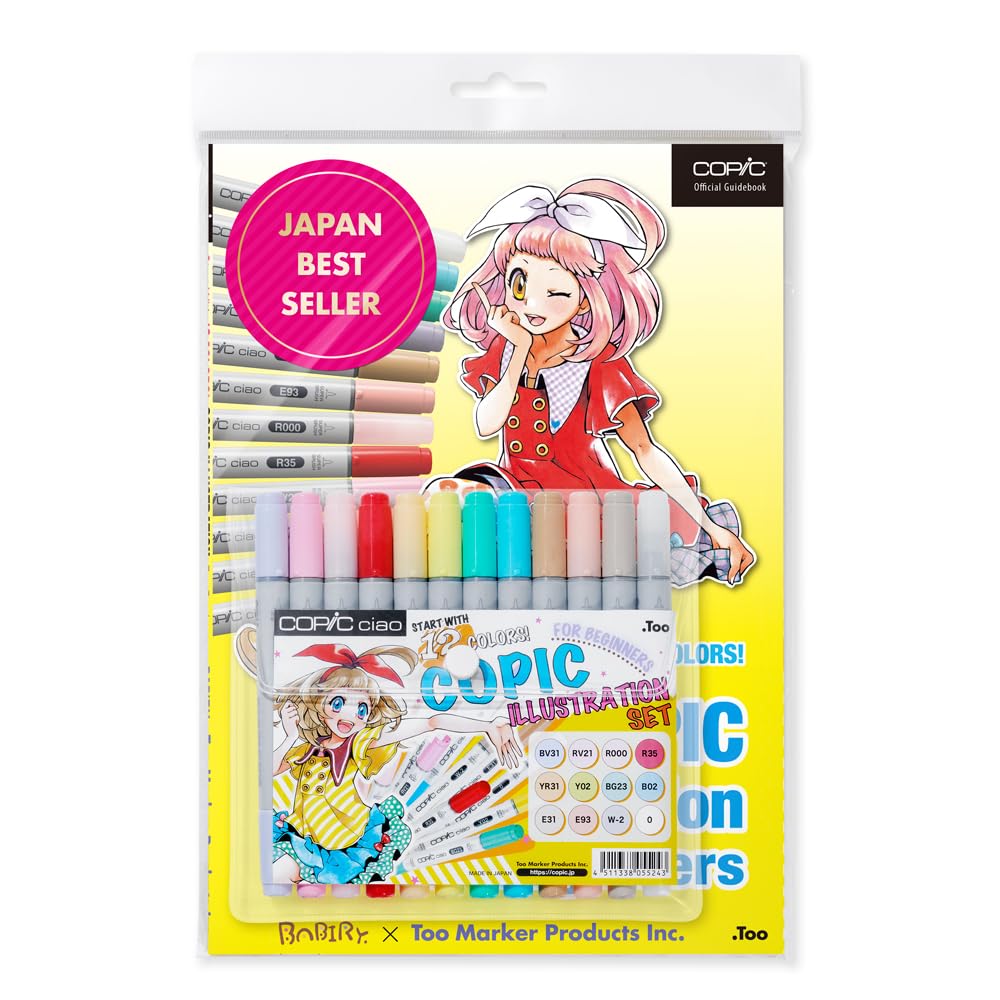 مجموعه کتاب تصویری Copic Ciao، مجموعه مارکر های الکلی (12 عدد) با کتاب راهنما