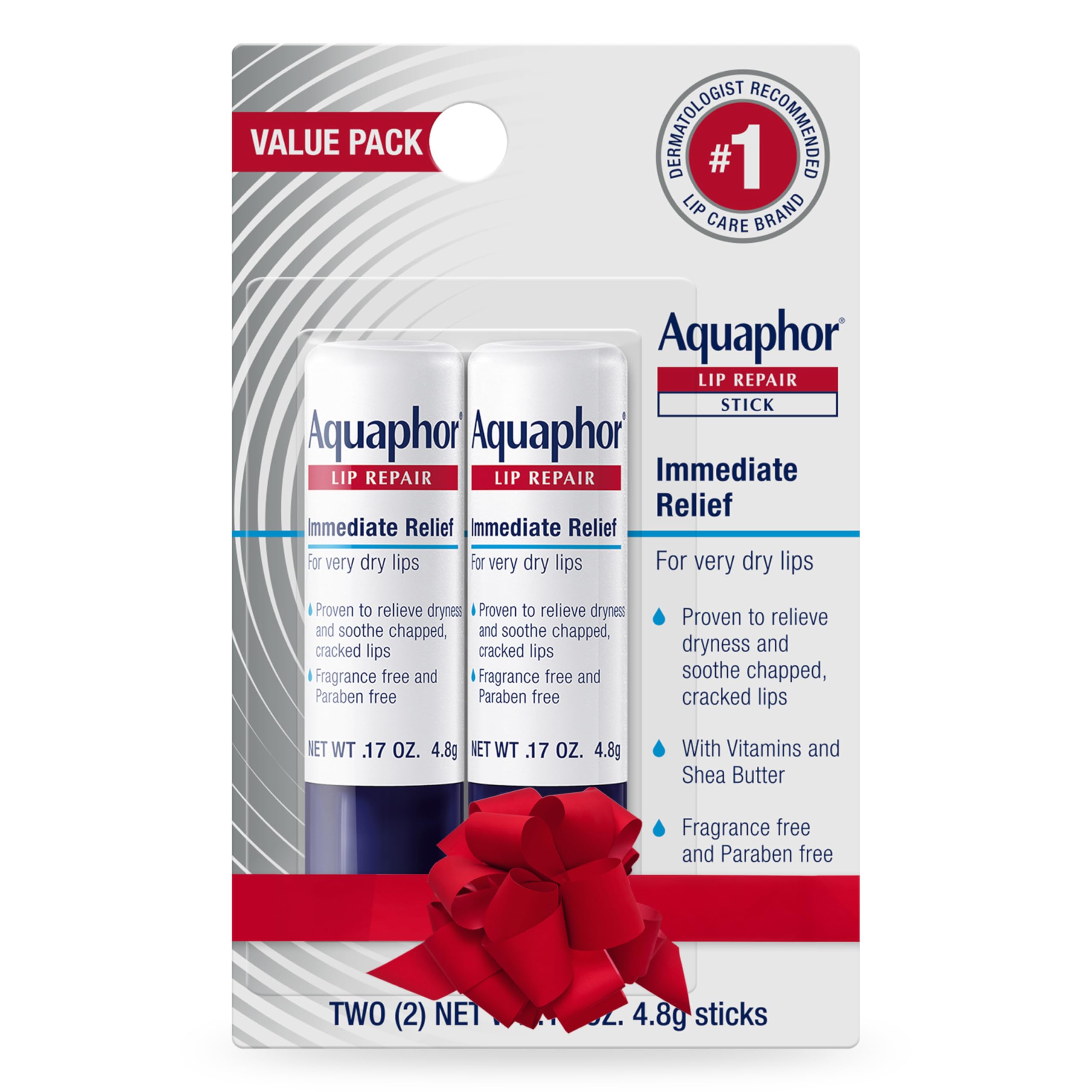 استیک ترمیم لب Aquaphor - لب‌های خشک و ترک خورده را آرامش می‌دهد - دو (2) استیک 0.17 اونسی، 4.82 گرم چند منظوره (بسته 2 عدد)