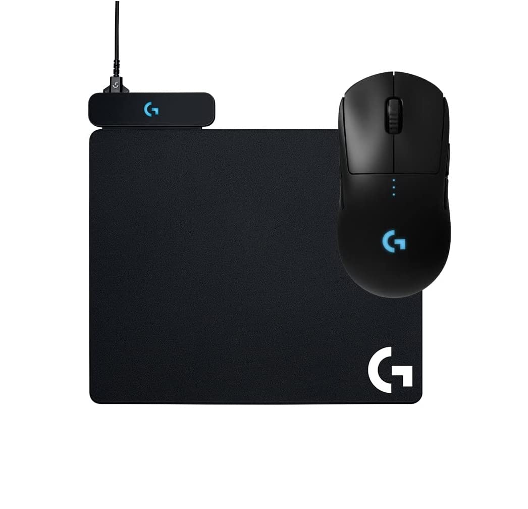ماوس بازی بی‌سیم Logitech G PRO، سنسور HERO 16K، مشکی و فریم موس بی‌سیم شارژی 943-000110 Powerplay، سازگار با ماوس‌های بازی Logitech G PRO / G903 / G703 /  G502 Lightspeed - مشکی G PRO بلاک، مشکی + قالب موس پاورپلی نسخه EU