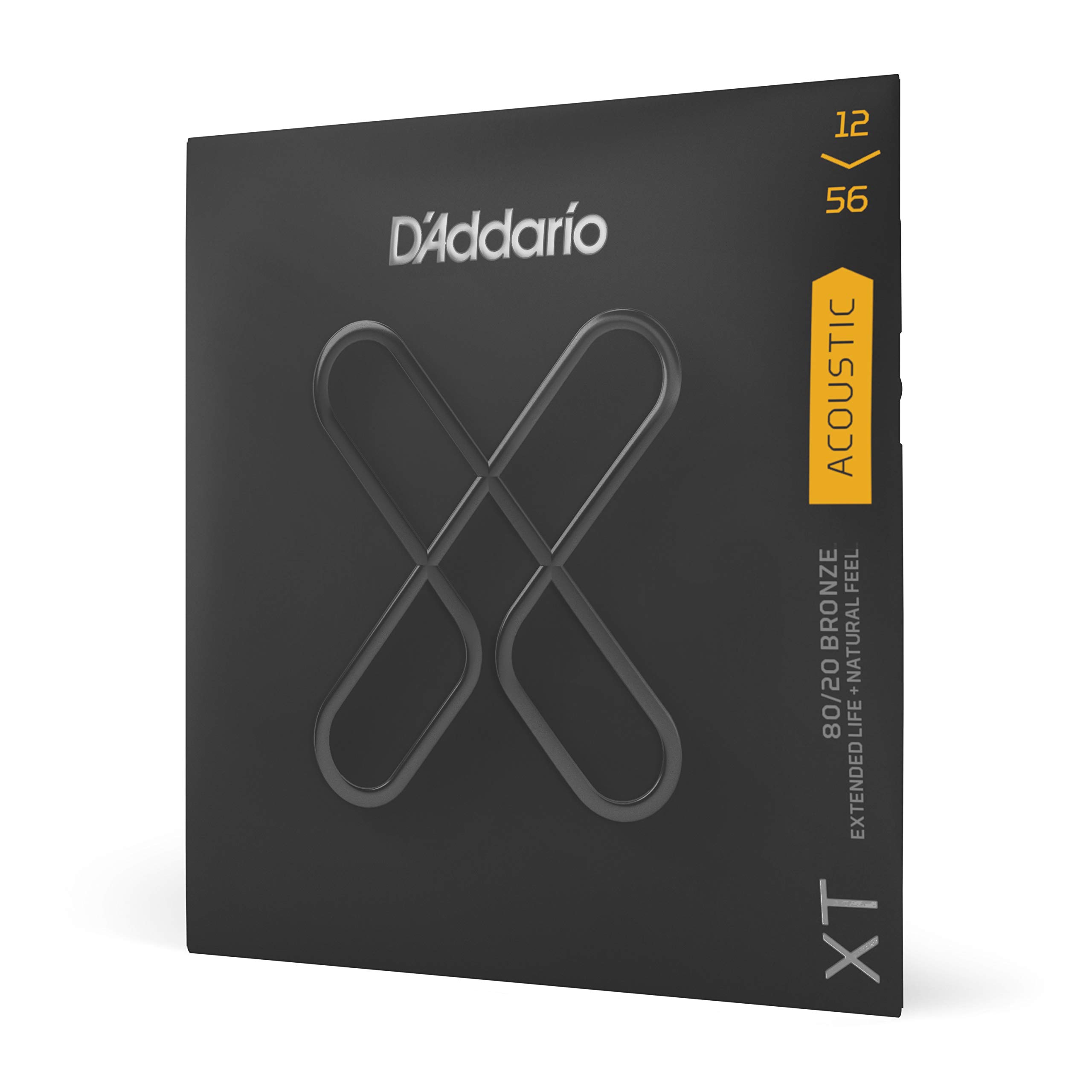 سیم‌های گیتار D'Addario - سیم‌های گیتار آکوستیک برنزی XT 80/20 با پوشش - مدل XTABR1256 - عمر بلندتر سیم با صدای و حس طبیعی - برای گیتارهای 6 سیمی - نوری بالایی/متوسطی پایینی حالت سفارشی نوری 12-56، 11-52
