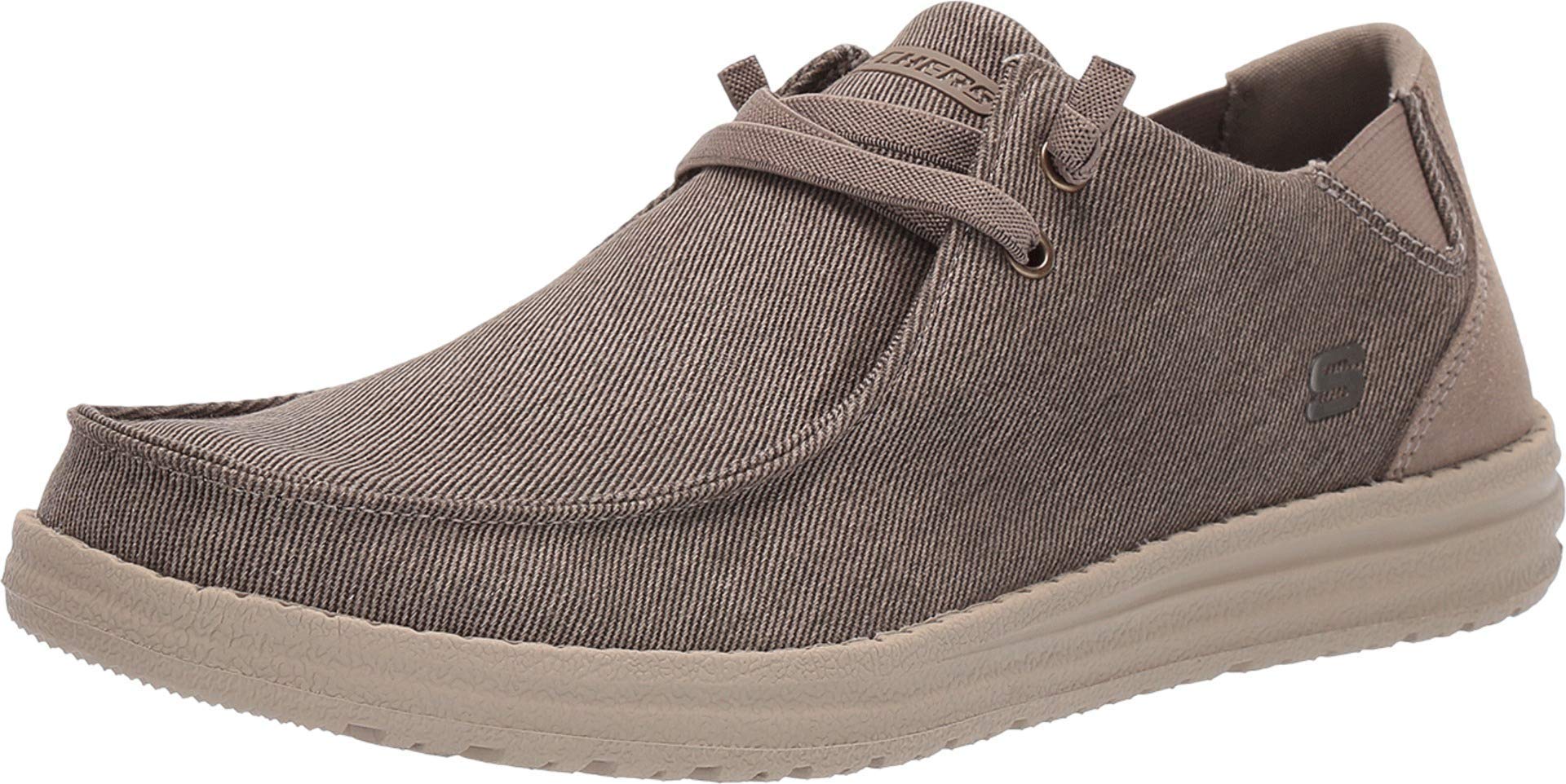 Skechers MELSON-RAYMON، موکاسین پارچه‌ای اسلیپ-آن مردانه، سایز 42.5 EU، رنگ خاکی