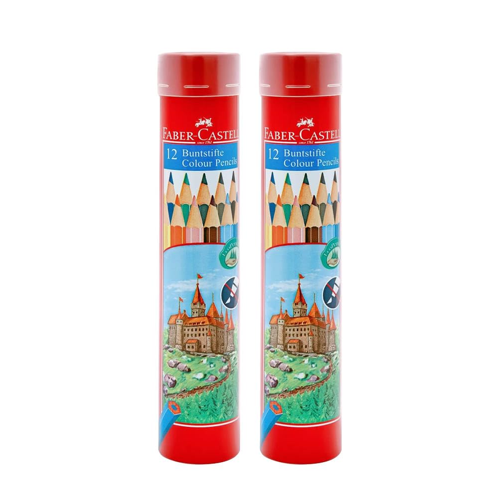 مدادرنگی کلاسیک Faber-Castell 12 عددی در بسته 2 عددی تین فلزی دایره ای