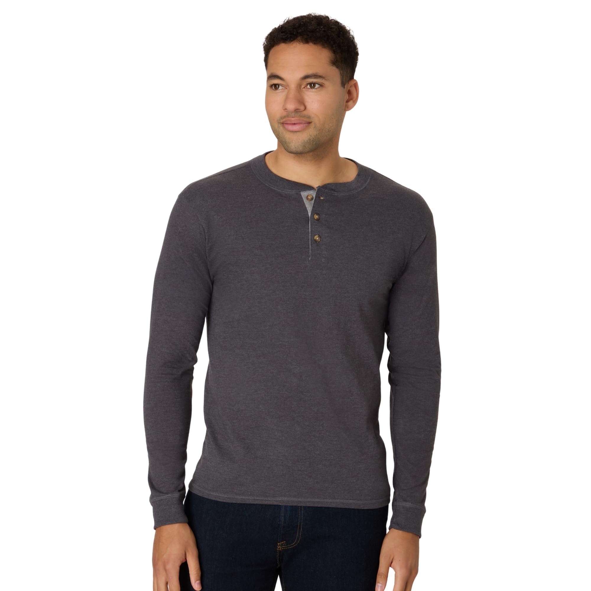 پیراهن زیر دکمه‌ای طولانی آستین مردانه Hanes Beefy Henley XL لایه سنگی