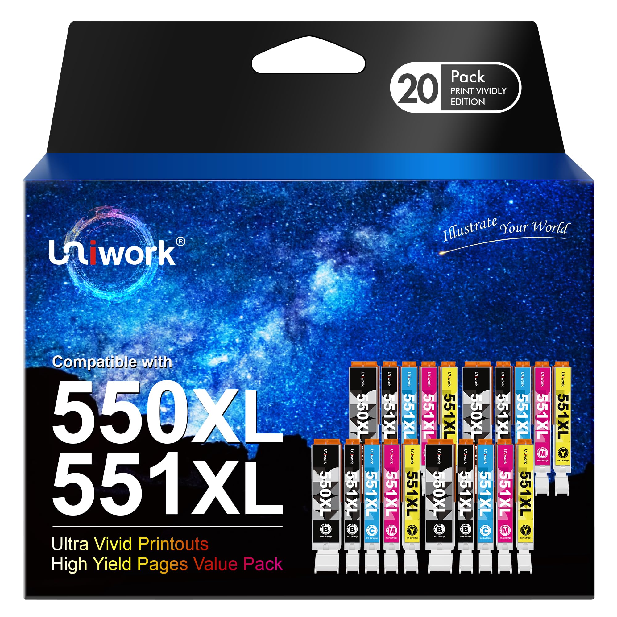 کارتریج‌های چند پرینتر کامپاتیبل با کانن PGI-550 PGBK CLI-551 XL برای پرینتر Canon Pixma MX925 IP7250 MG5650 MX725 MX920 MG5550 IP7200 MG6650 MG6450 IX6855 0 0 MG5424 4 PGBK/4 سیاه/4 قرمز/4 زرد/4 فیروزه، 550 551XL