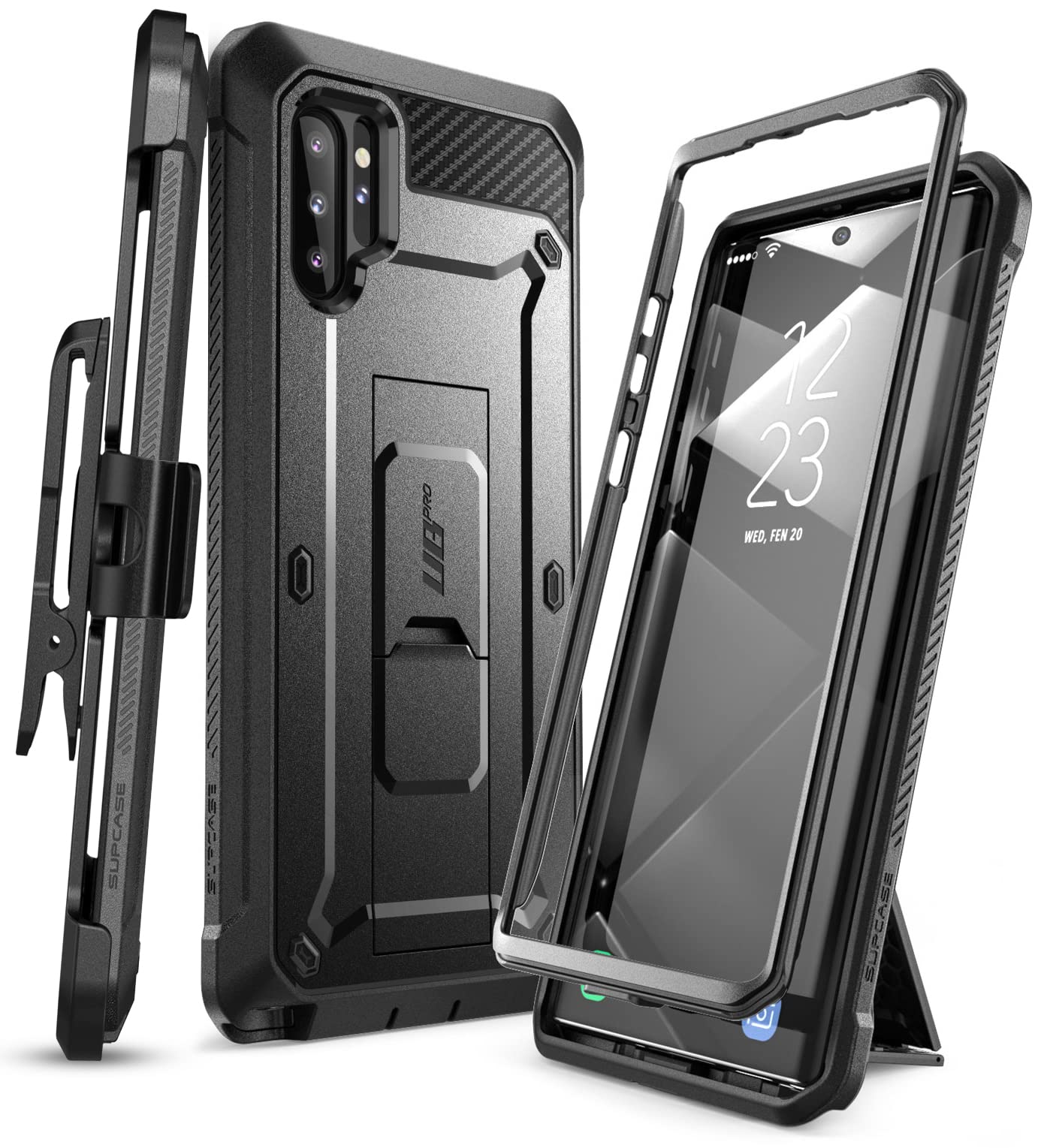 کیف SUPCASE [نیزه تک شاخه] مخصوص گوشی سامسونگ گلکسی نوت 10 پلاس/نوت 10 پلاس 5G (2019)، طراحی شده برای محافظت کامل بدنه با کیف Holster و Kickstand بدون پوشش صفحه نمایش داخلی - مشکی