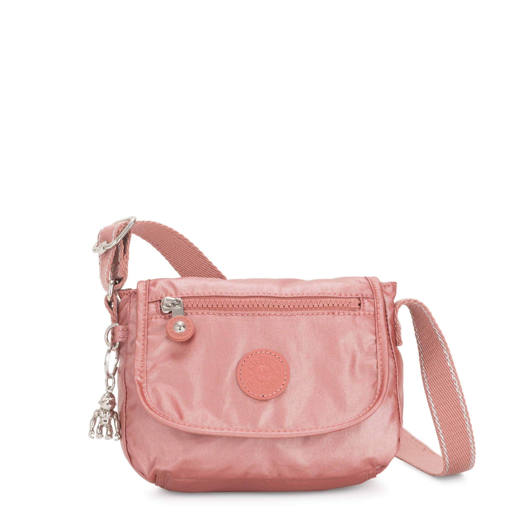 کیف دورکن زنانه کیپلینگ مدل Sabian Crossbody Mini با ابعاد ۷.۷۵ اینچ طول، ۵.۷۵ اینچ ارتفاع و ۳.۵ اینچ عمق، رنگ متالیک زنگاری