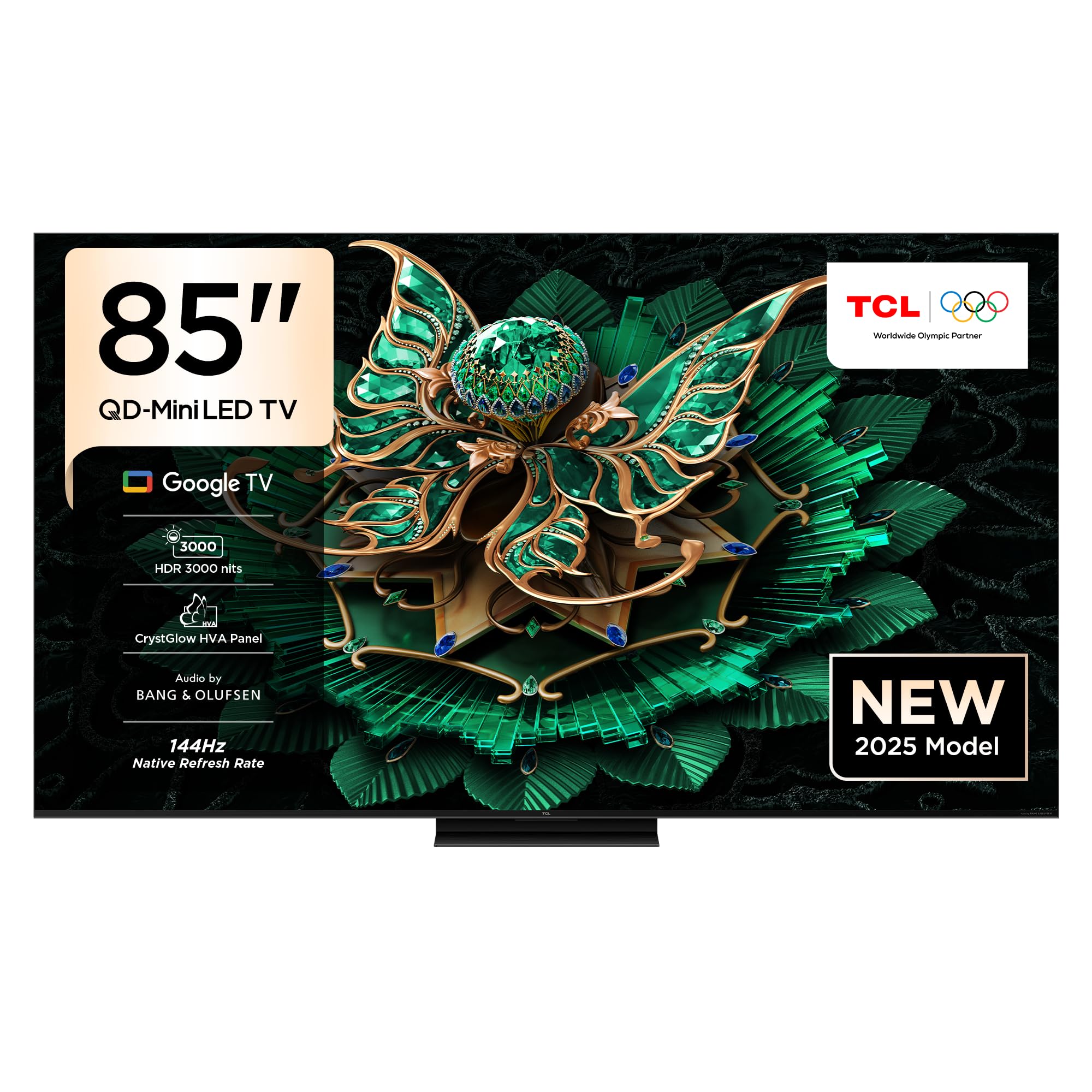 تلویزیون TCL 85C7K، تلویزیون هوشمند 85 اینچی 4K با فناوری LED QD-Mini منحصر به فرد کریستال کوانتوم رنگارنگ HDR 3000 نیت بازی، تلویزیون گوگل، نرخ تازه‌سازی طبیعی 144 هرتز، صدای Bang & Olufsen، Dolby Atmos، Game Master (مدل 2025) 85 اینچ QD Mini Led مدل 4K سری C7K