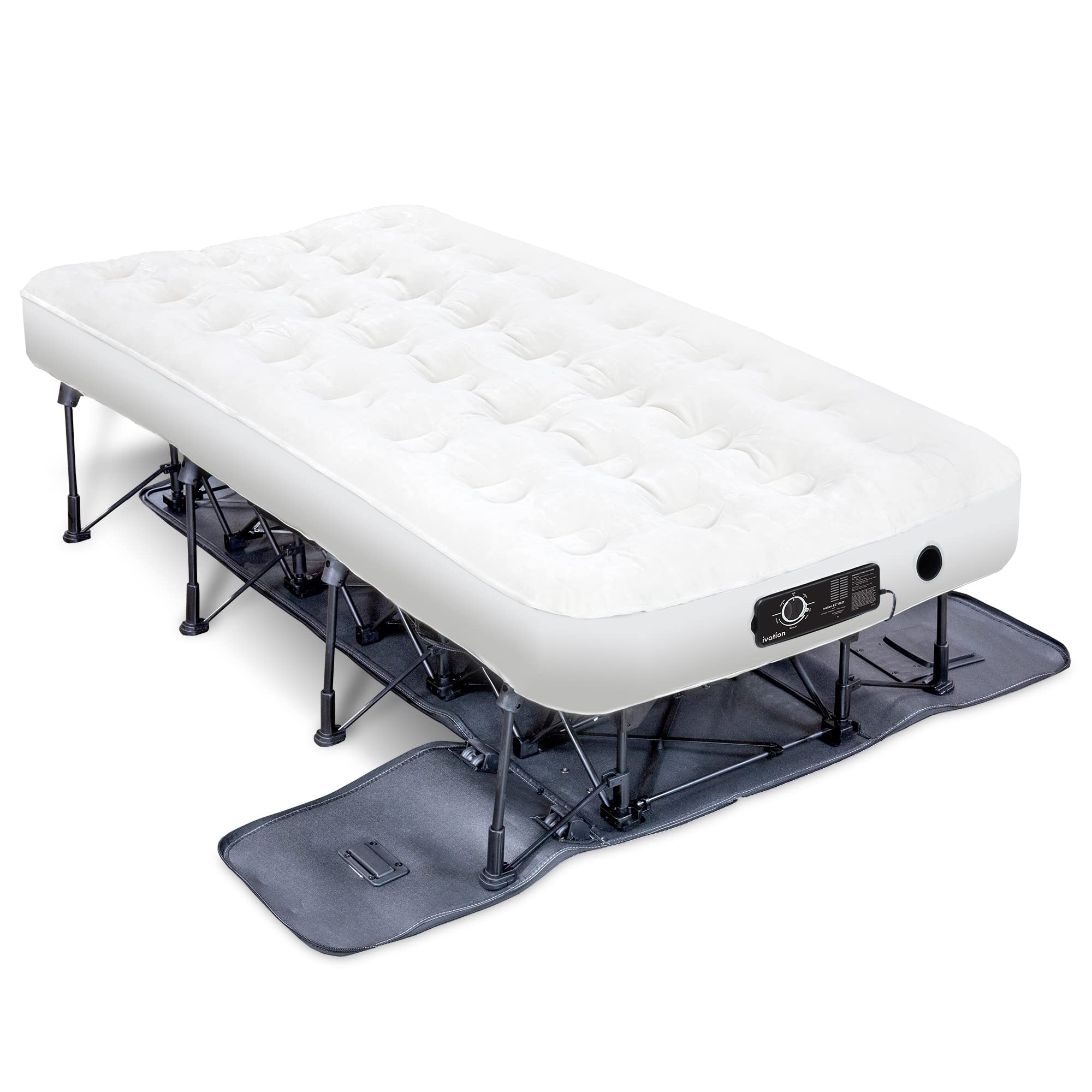 تشک هوایی Ivation - EZ-Bed (تک نفره) با تکنولوژی Deflate Defender™ ، پمپ اتوماتیک دو لایه ای و لایه دو نهاردهی دو لایه ای، قاب و چرخ برای مهمانان، سفر، تعطیلات، کمپینگ