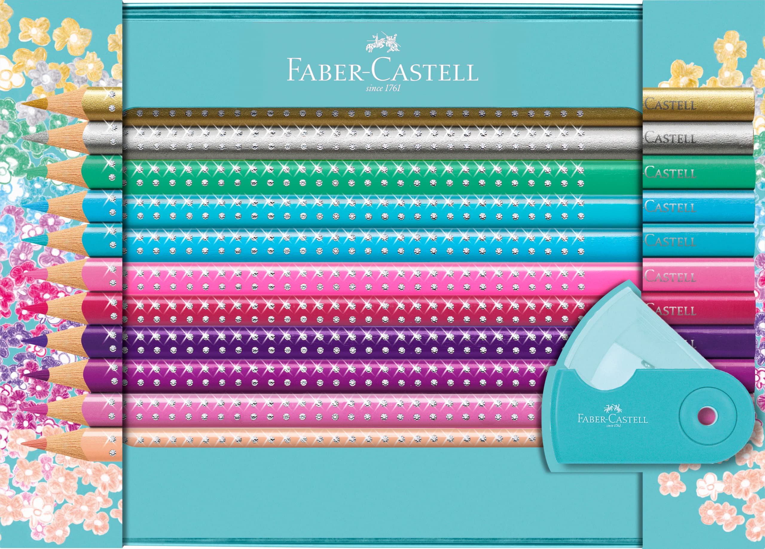 مجموعه هدیه Faber-Castell 201641 - Sparkle، 20 مداد رنگی و یک دستگاه تیغه مداد جمع‌آوری شده Mini Assorted
