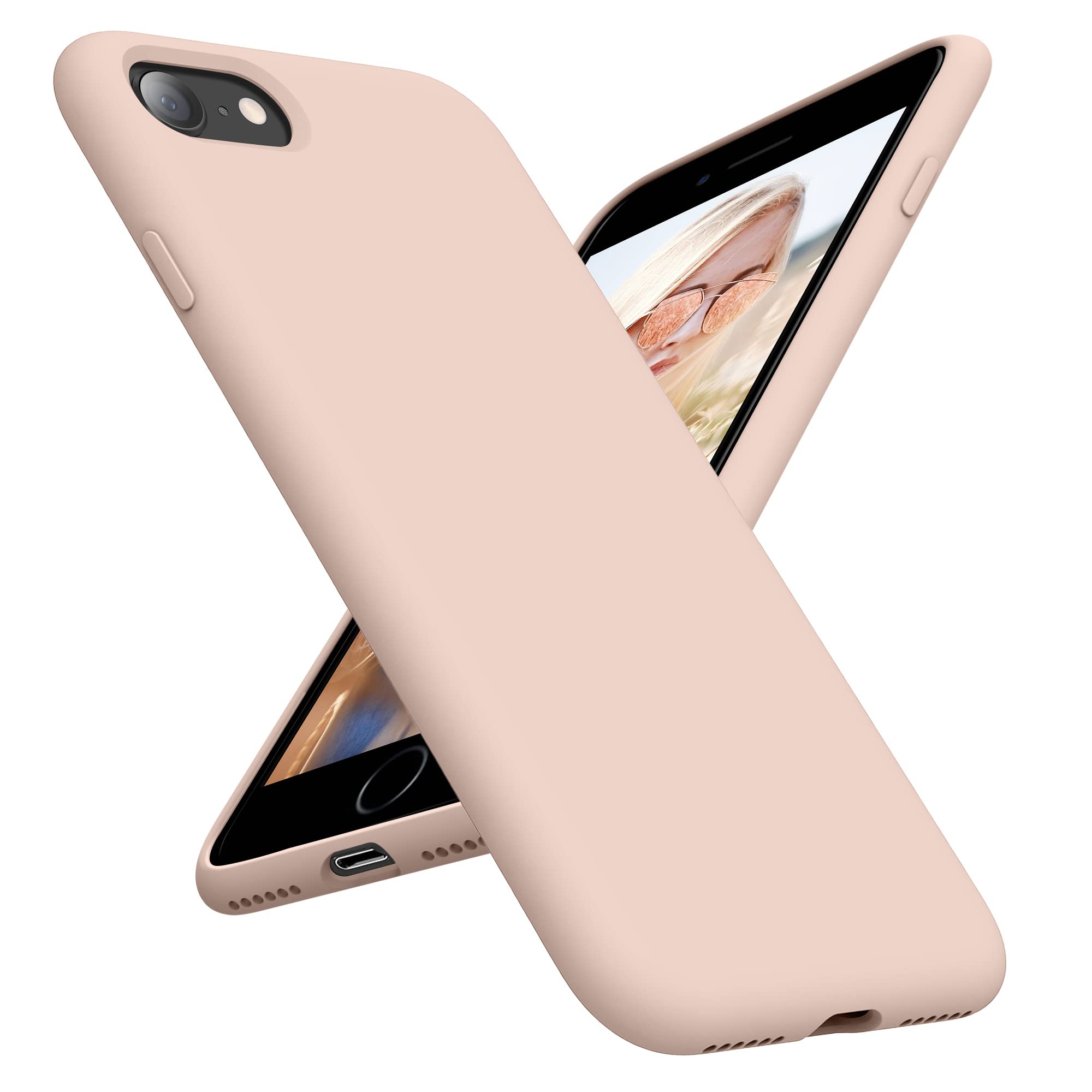 جلد مایع انعطاف پذیر با محافظت بدنه کامل و ضد ضربه مناسب برای iPhone SE Case، iPhone 8 Case از OTOFLY 4.7 اینچ (صورتی) صورتی شنگ