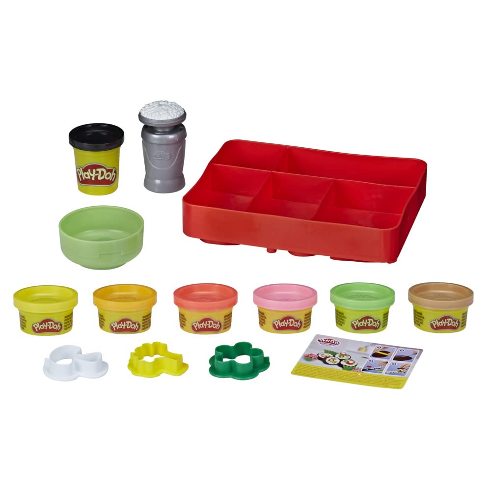 مجموعه غذای بازی Play-Doh Kitchen Creations Sushi برای کودکان ۳ سال به بالا با قوطی بنتو و ۹ بطری بازی غیر سمی Play-Doh مجموعه سوشی انفرادی