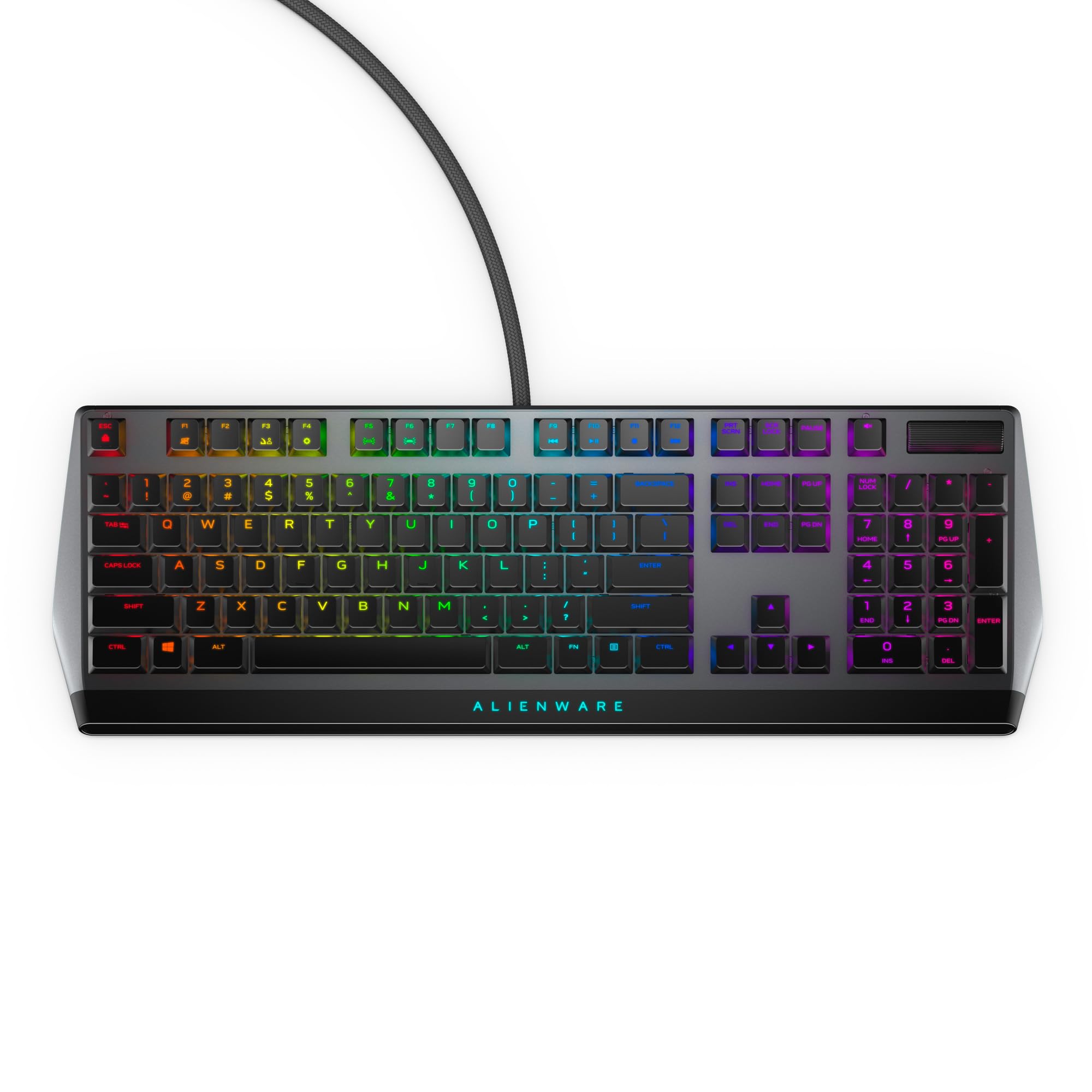 صفحه کلید بازی Alienware Low-Profile RGB AW510K: Alienfx Per Key RGB LED - کنترل‌های رسانه‌ای و USB Passthrough - سوئیچ‌های Cherry MX Low Profile Red Dark Side of the Moon