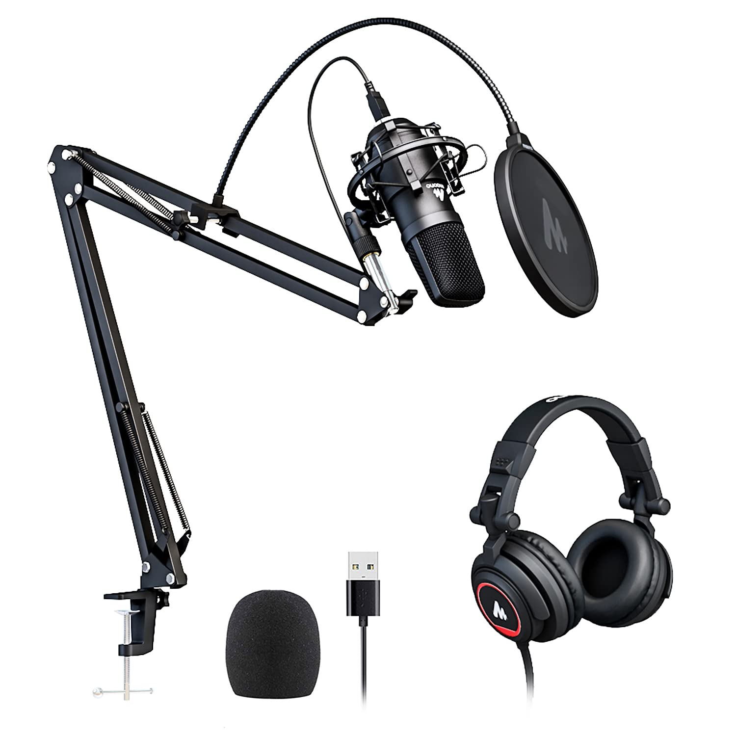 میکروفون USB MAONO با مجموعه هدفون استودیویی 192kHz/24 بیت AU-A04H میکروفون کاندنسر وکال کاردیویید پادکست برای مک و ویندوز، یوتیوب، بازی‌ها، پخش زنده، وویس اوور