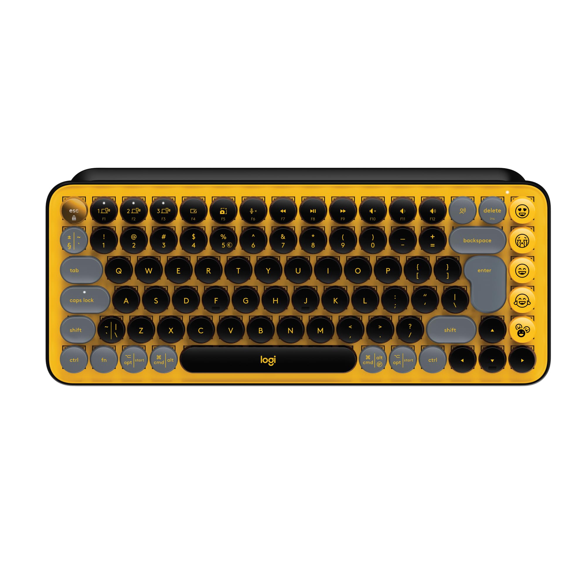 کیبورد بی‌سیم مکانیکی Logitech Pop Keys با کلیدهای اختصاصی اموجی قابل تنظیم، طراحی مقاوم و جمع و جور، امکان اتصال از طریق بلوتوث یا یو اس بی، قابل استفاده بر روی چند دستگاه، سازگار با سیستم‌عامل‌های مختلف - Blast، زرد Blast، 920-010735 Blast زرد POP Keys طرح US