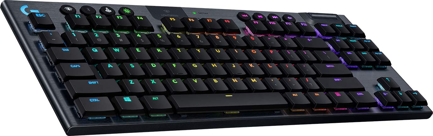 صفحه کلید بازی مکانیکی بی سیم Logitech G915 TKL Tenkeyless Lightspeed RGB با گزینه‌های سوئیچ نورپردازی RGB، پشتیبانی از Bluetooth پیشرفته و - US Tactile Black G915 TKL Tactile Black