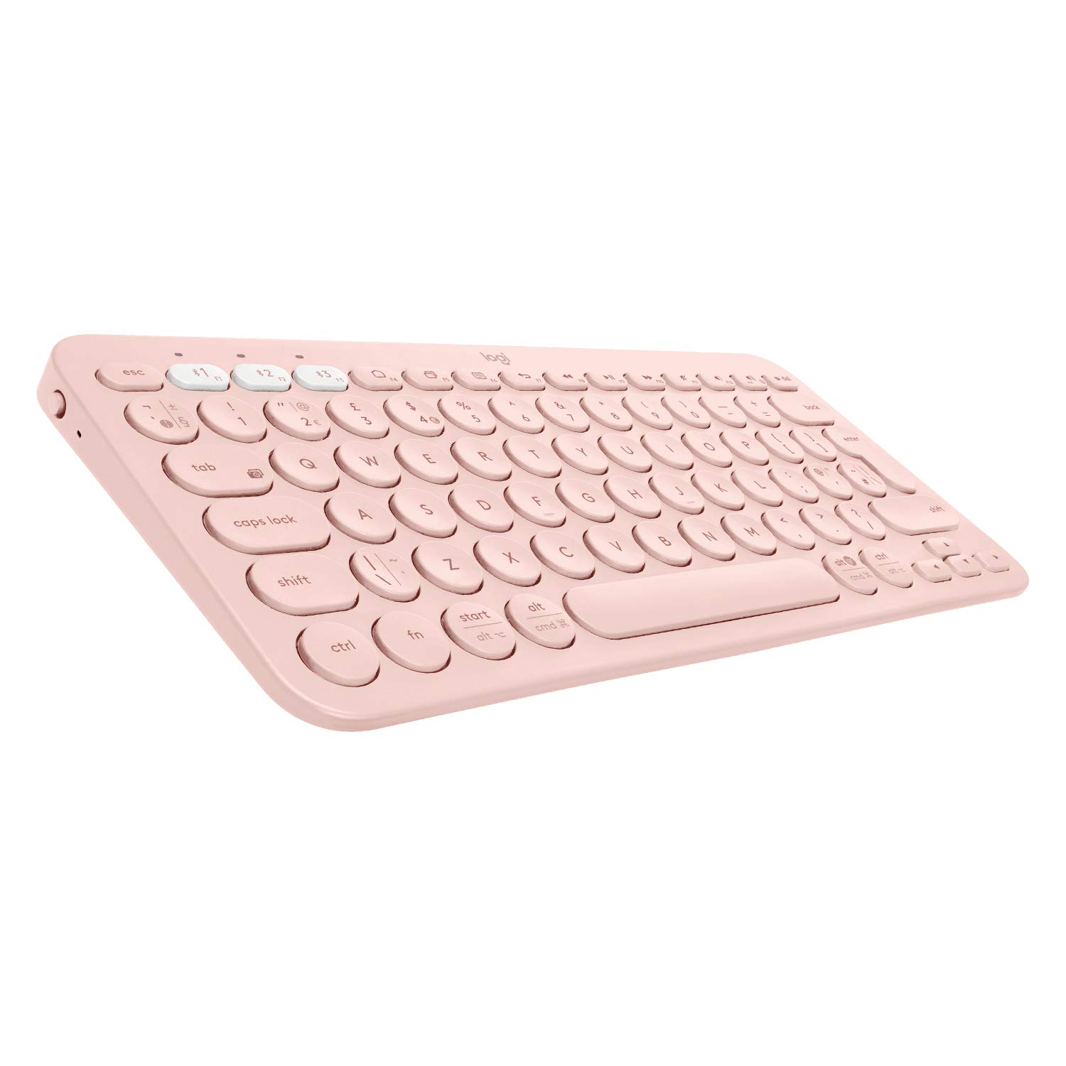 کیبورد بی‌سیم بلوتوث چندگانه Logitech K380 با قابلیت سوئیچ آسان بین ۳ دستگاه، باریک و دارای باتری ۲ ساله - برای کامپیوتر، لپتاپ، ویندوز، مک، کروم او اس، اندروید، آیپد او اس، اپل تی‌وی - رز - طرح قرارداد عربی بین‌المللی رز