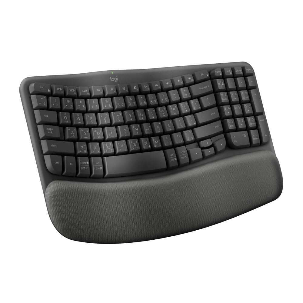 Logitech Wave Keys Wireless Ergonomic Keyboard with Cushioned Palm Rest, Comfortable Natural Typing, Easy-Switch, Bluetooth, Logi Bolt Receiver, for Multi-OS, Windows/Mac, AR Layout - Graphite (Pc)